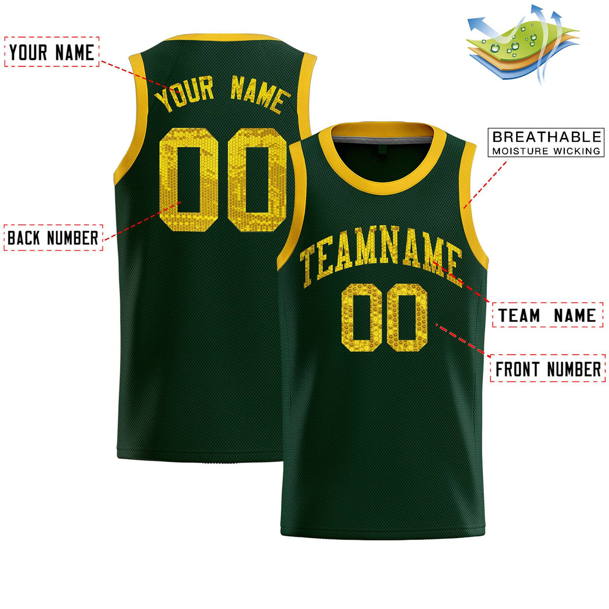 Custom Hunter Green Sequined Tops Athletic Basketball Jersey|KXKSHOP
