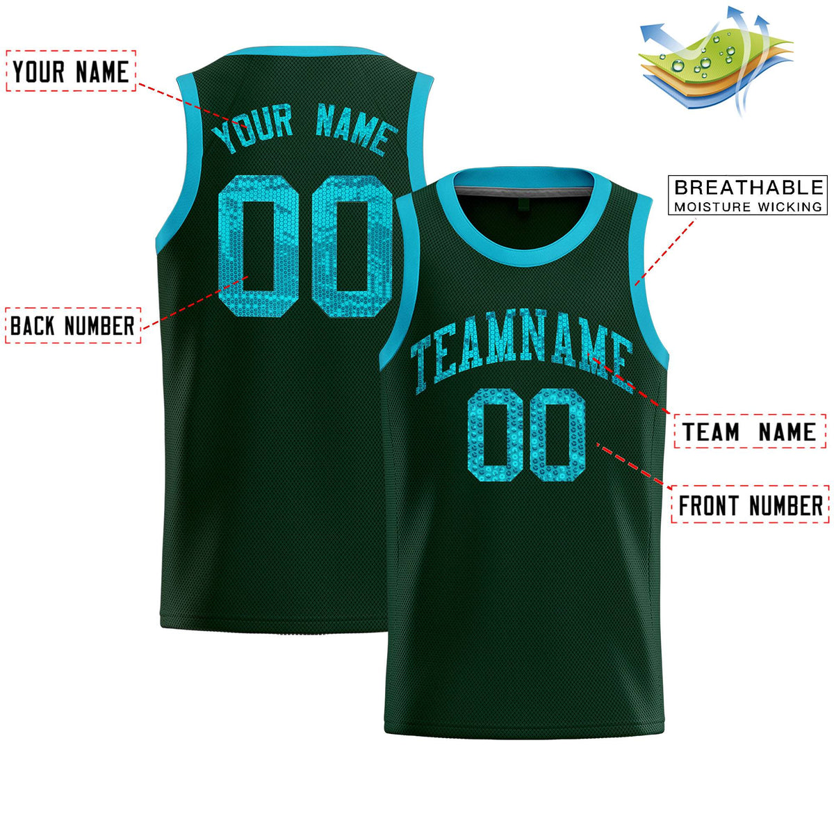 Custom Hunter Green Sequined Tops Athletic Basketball Jersey|KXKSHOP