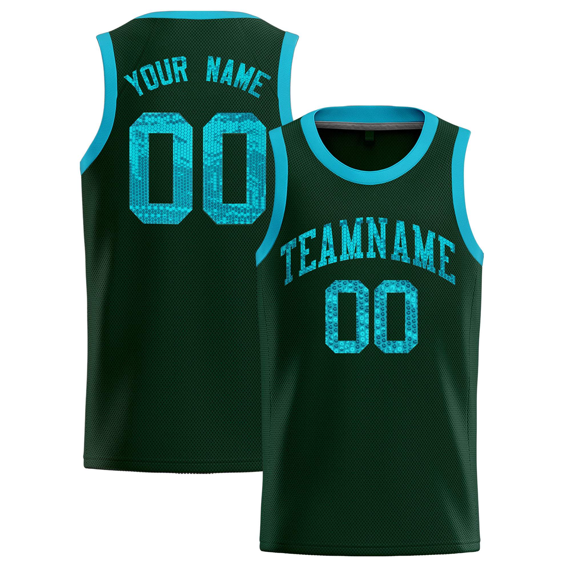Custom Hunter Green Sequined Tops Athletic Basketball Jersey|KXKSHOP
