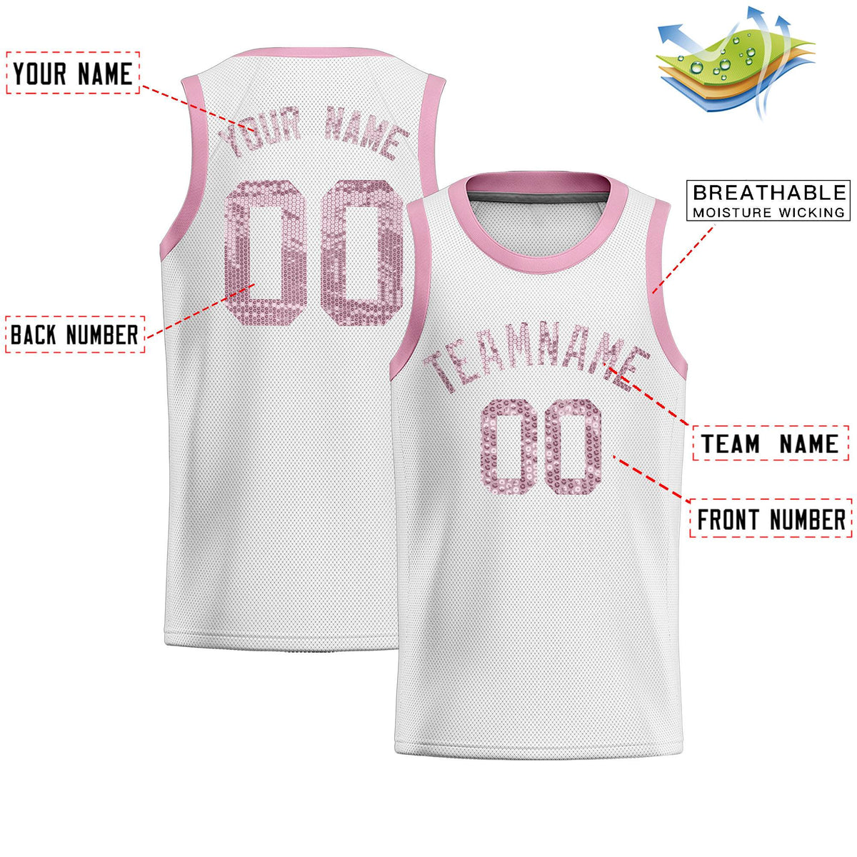 Custom White Sequined Tops Athletic Basketball Jersey|KXKSHOP