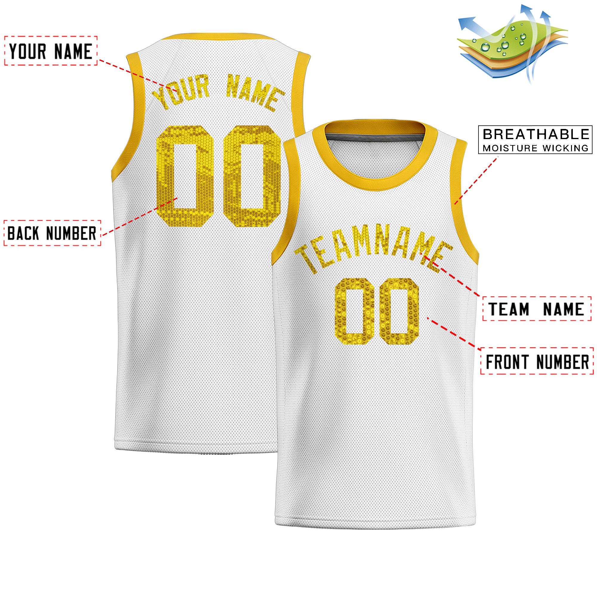 Custom White Sequined Tops Athletic Basketball Jersey|KXKSHOP