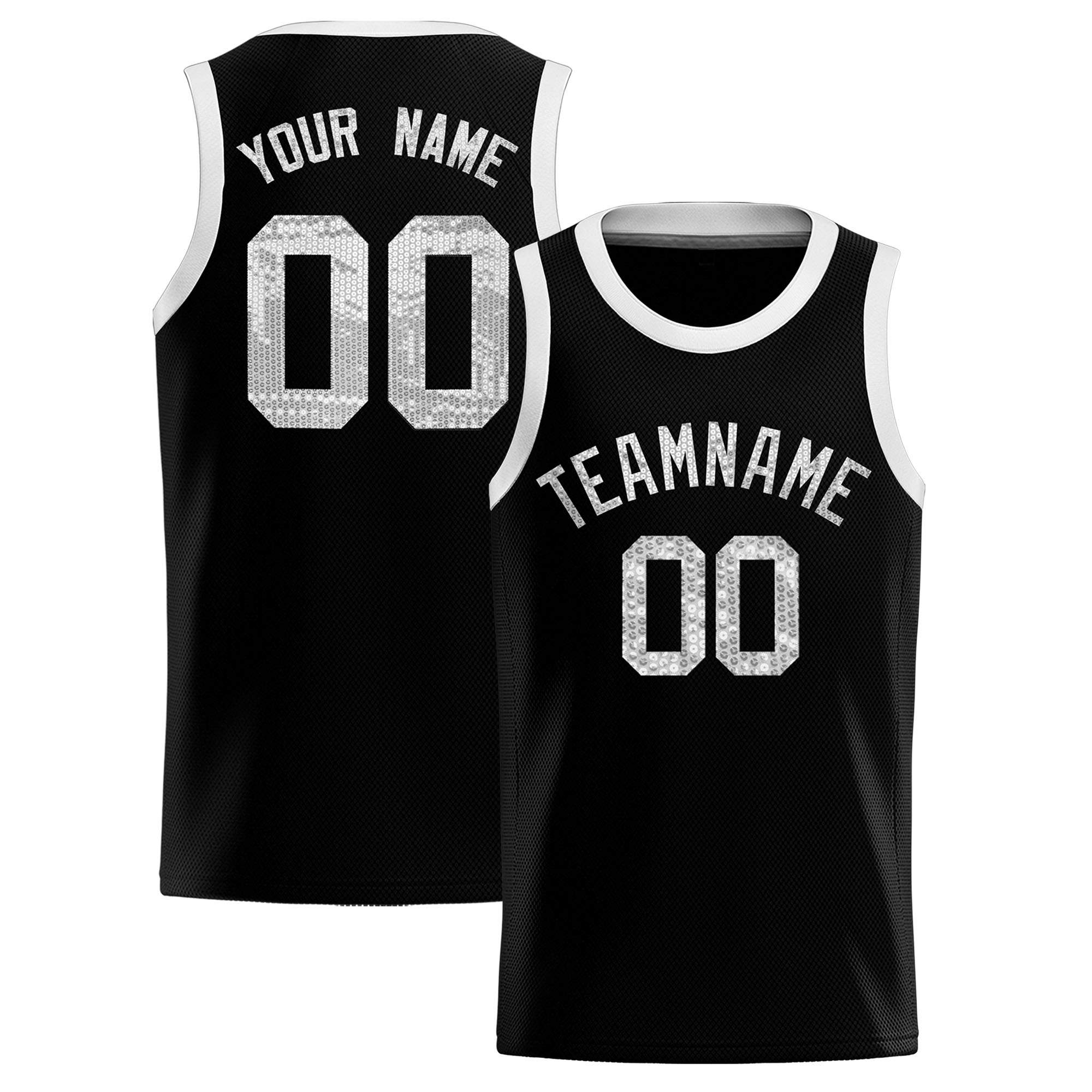 Custom Black Sequined Tops Athletic Basketball Jersey|KXKSHOP