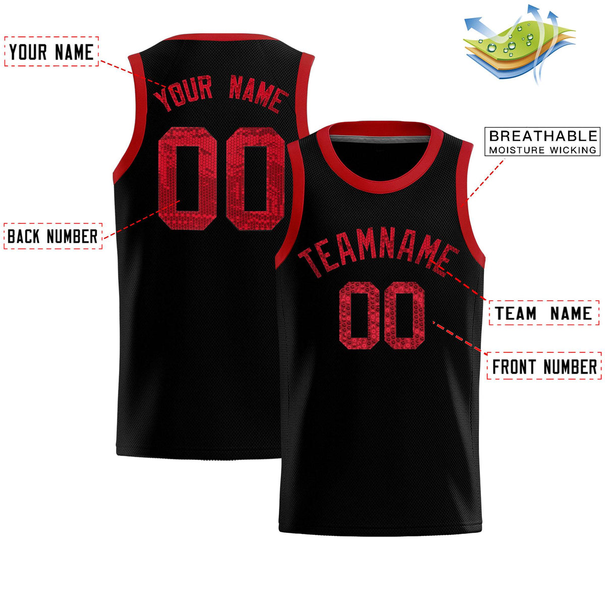 Custom Black Sequined Tops Athletic Basketball Jersey|KXKSHOP
