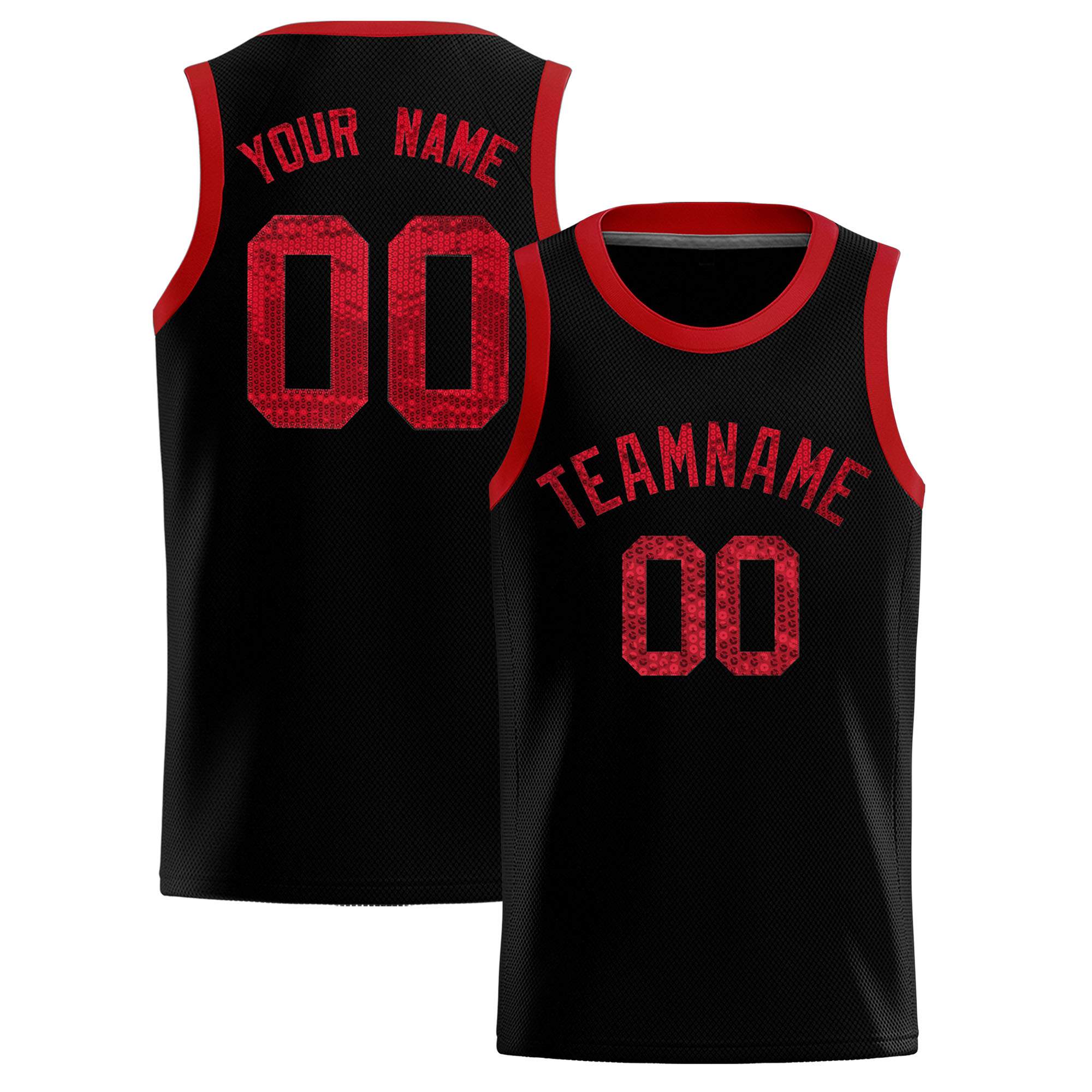 Custom Black Sequined Tops Athletic Basketball Jersey|KXKSHOP