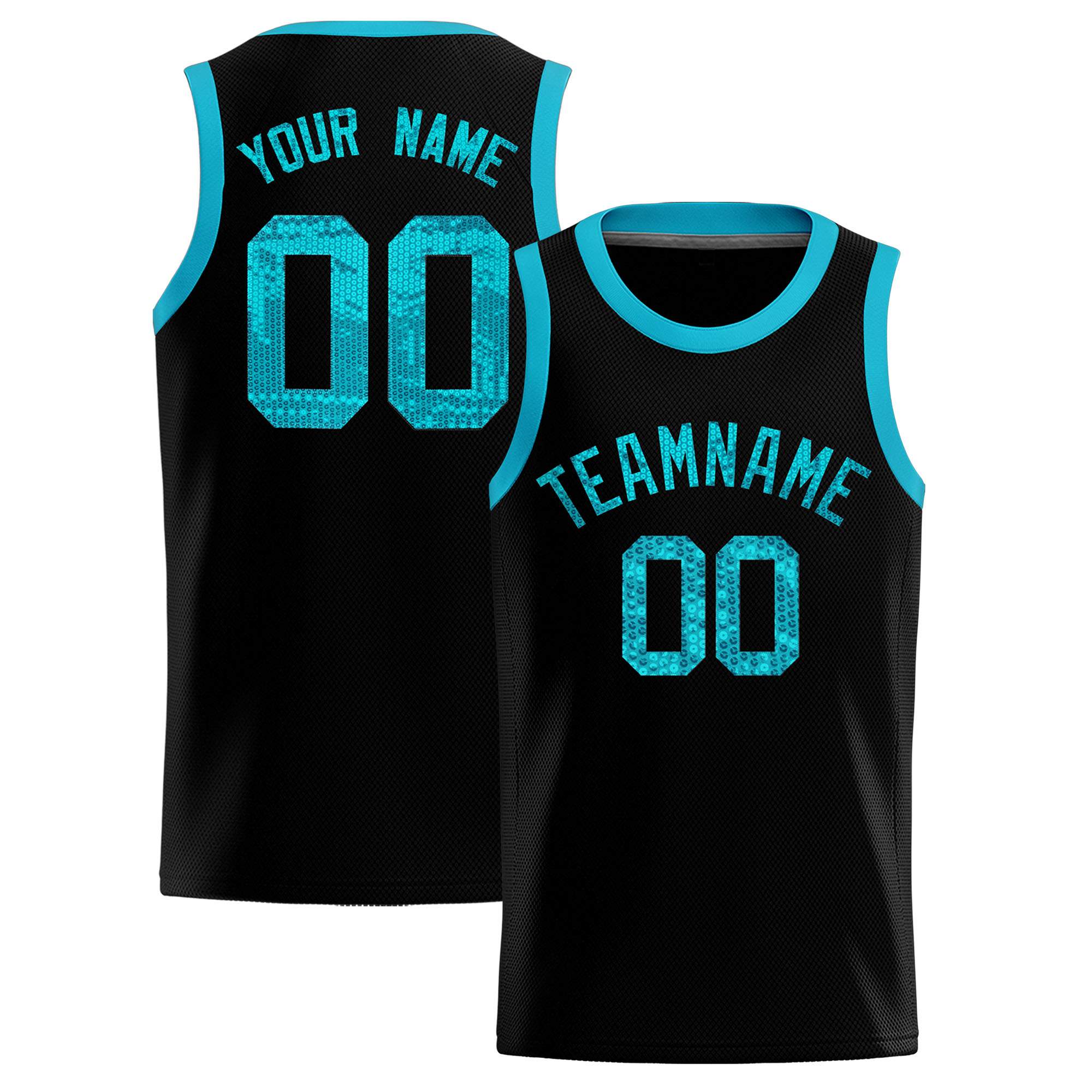 Custom Black Sequined Tops Athletic Basketball Jersey|KXKSHOP