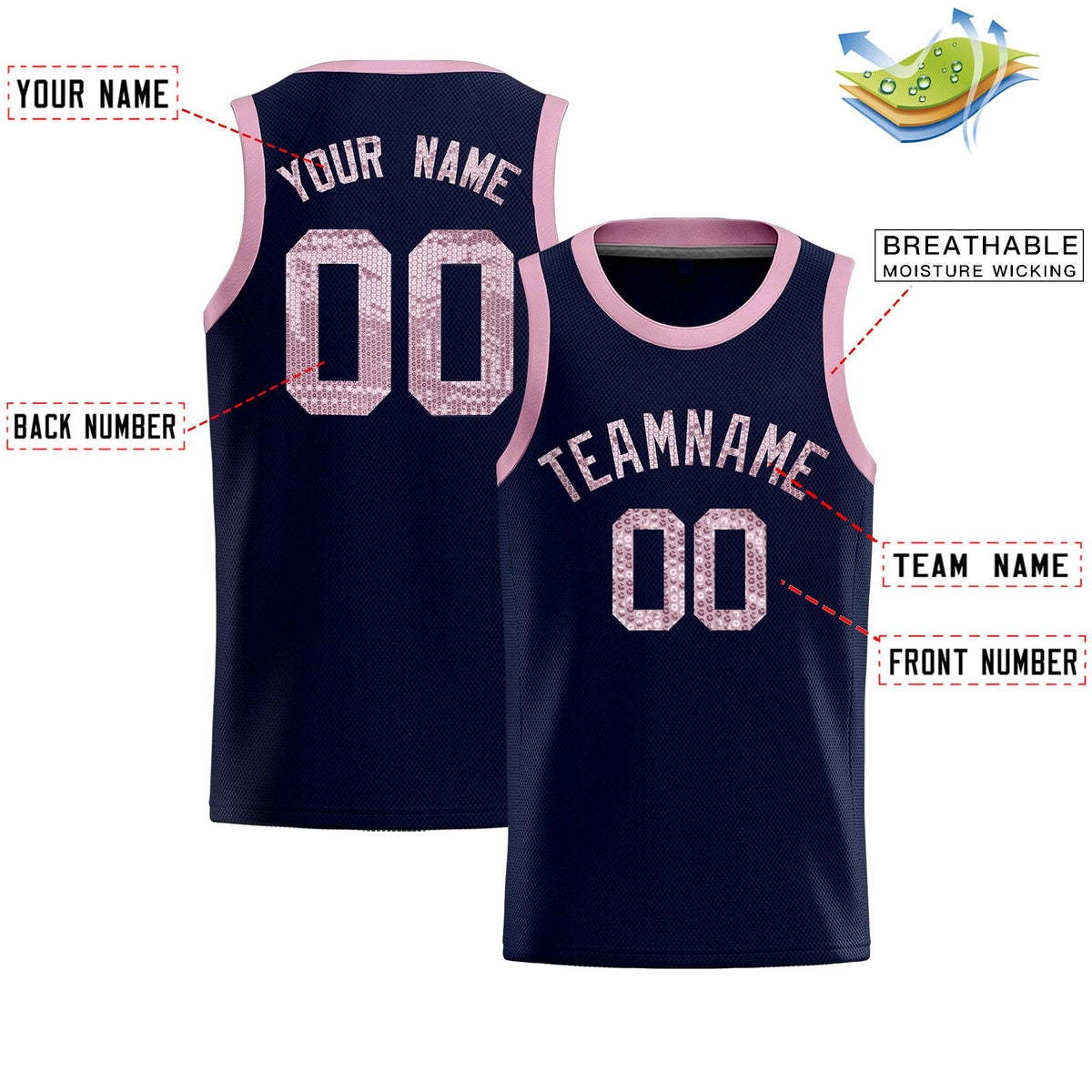 Custom Navy Sequined Tops Athletic Basketball Jersey|KXKSHOP