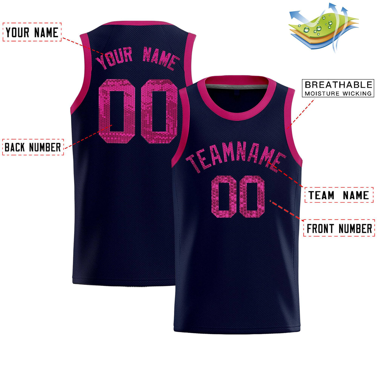 Custom Navy Sequined Tops Athletic Basketball Jersey|KXKSHOP