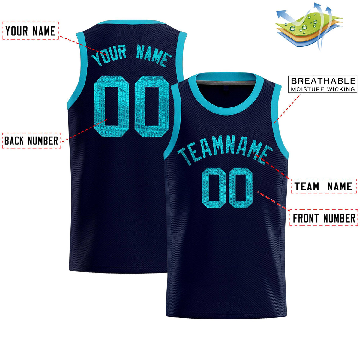 Custom Navy Sequined Tops Athletic Basketball Jersey|KXKSHOP