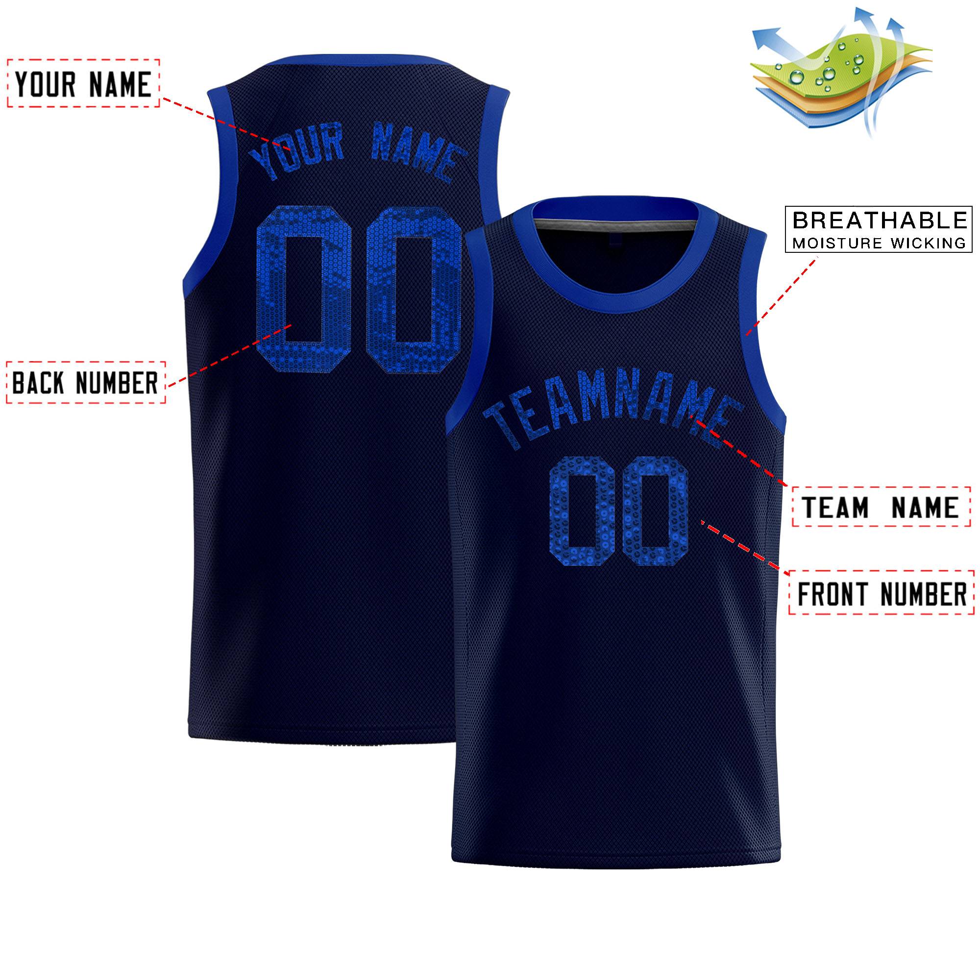 Custom Navy Sequined Tops Athletic Basketball Jersey|KXKSHOP