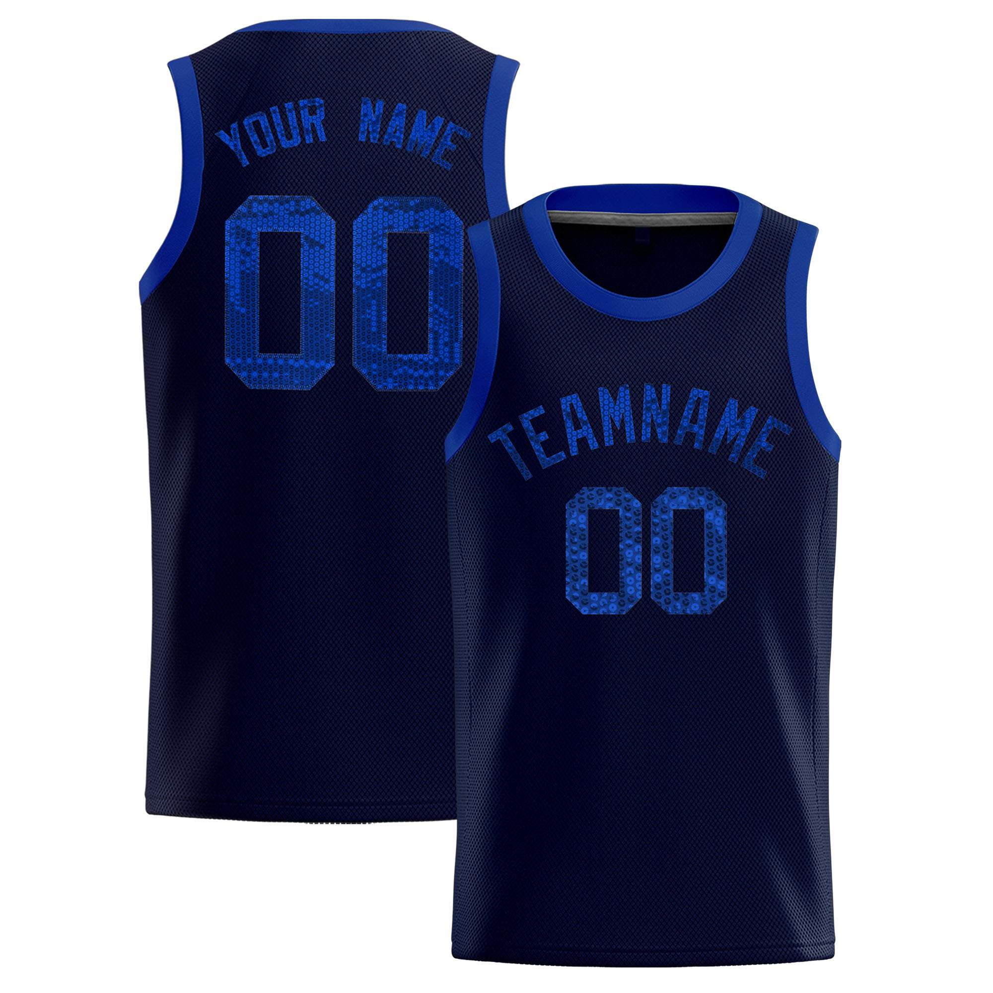 Custom Navy Sequined Tops Athletic Basketball Jersey|KXKSHOP