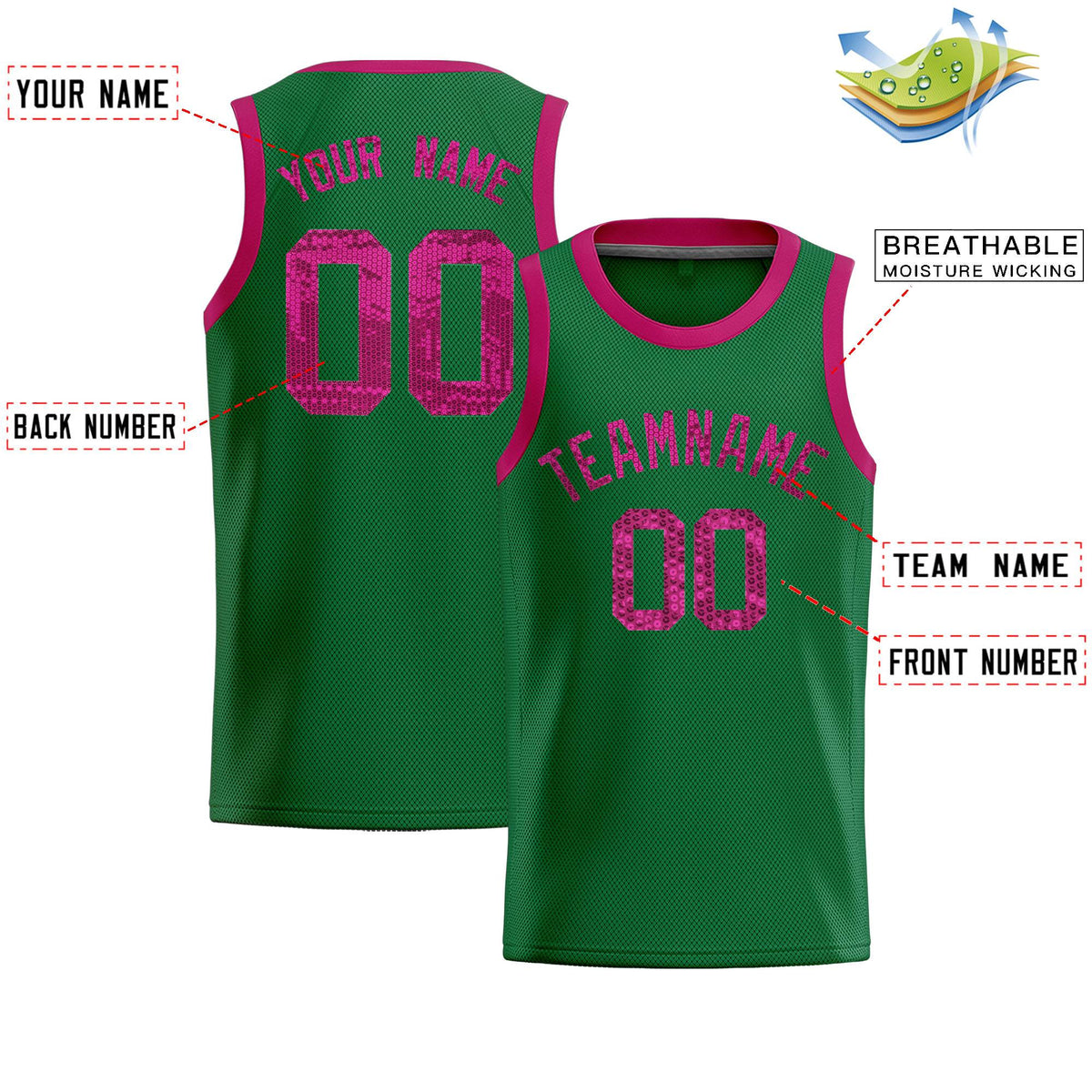 Custom Kelly Green Sequined Tops Athletic Basketball Jersey|KXKSHOP