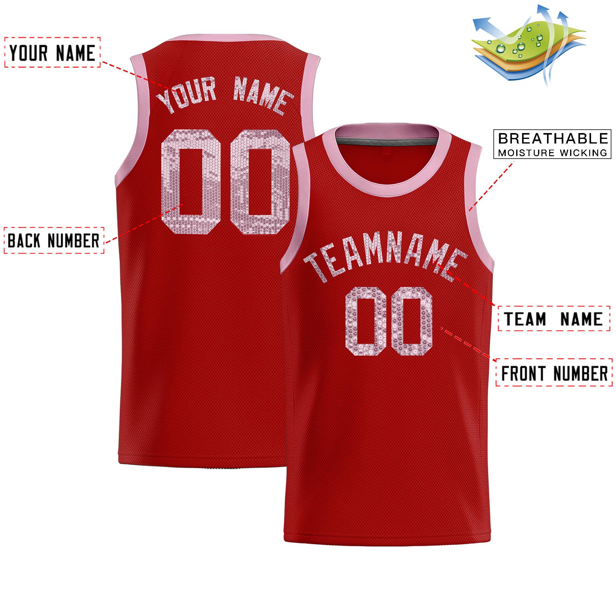 Custom Red Sequined Tops Athletic Basketball Jersey|KXKSHOP