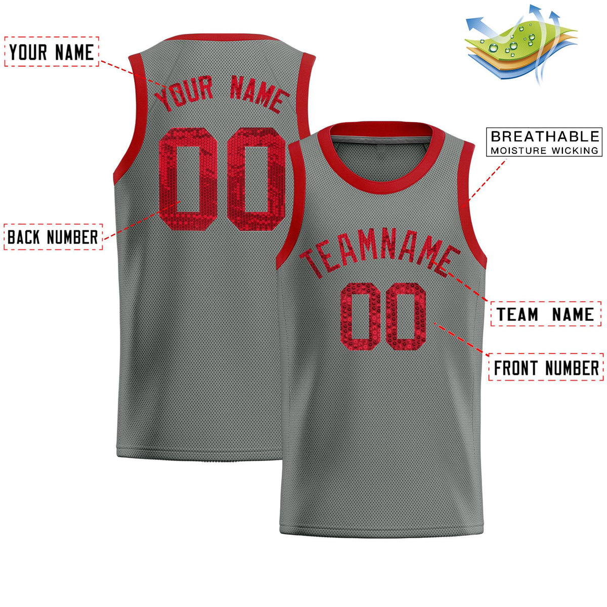 Custom Gray Sequined Tops Athletic Basketball Jersey|KXKSHOP