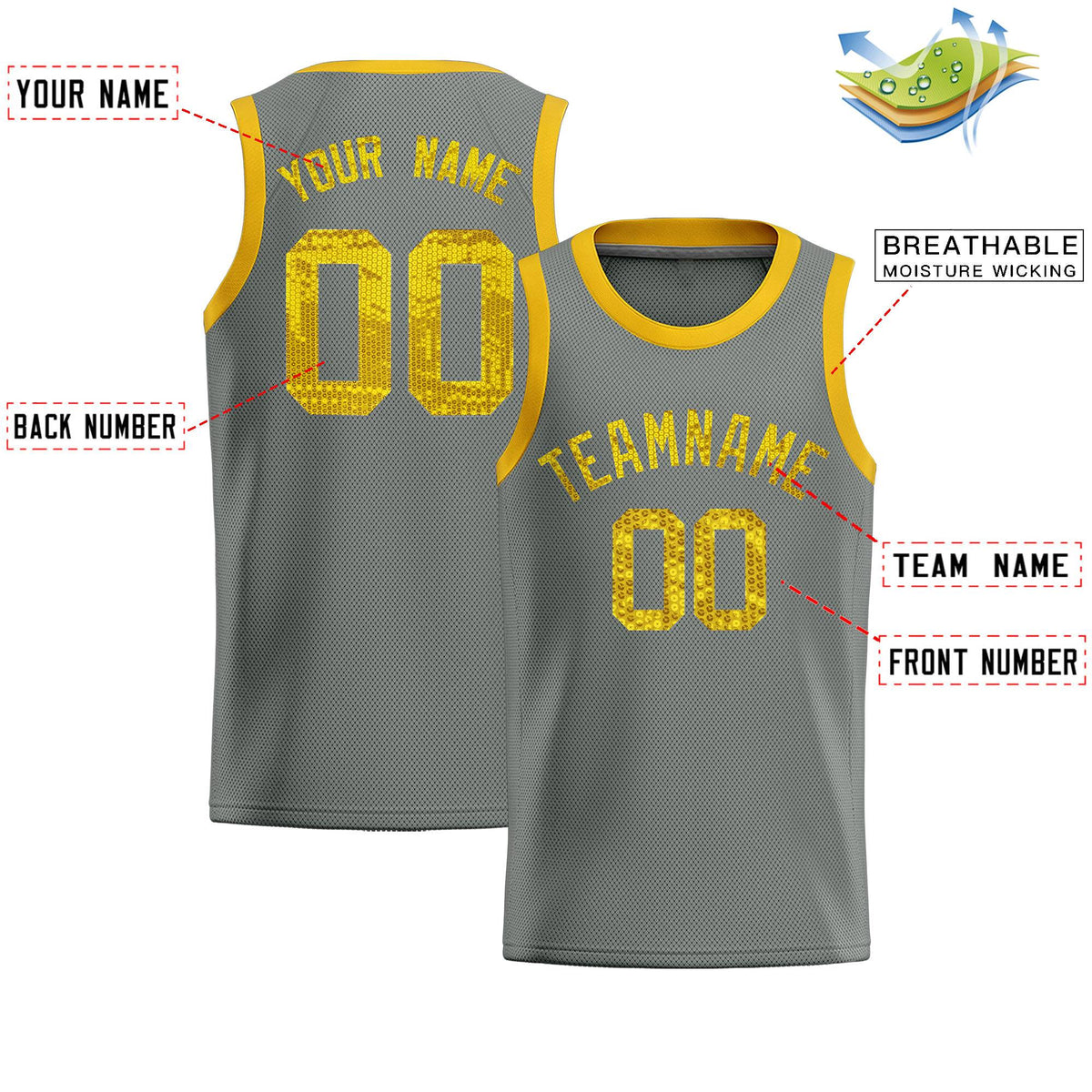 Custom Gray Sequined Tops Athletic Basketball Jersey|KXKSHOP