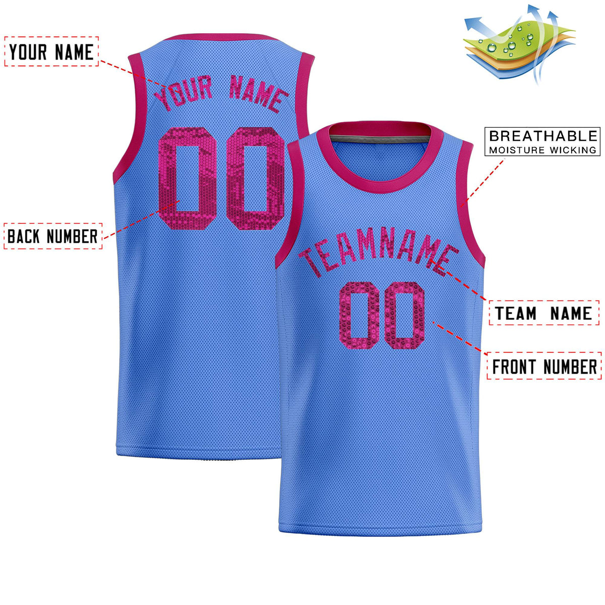 Custom Light Blue Sequined Tops Athletic Basketball Jersey|KXKSHOP