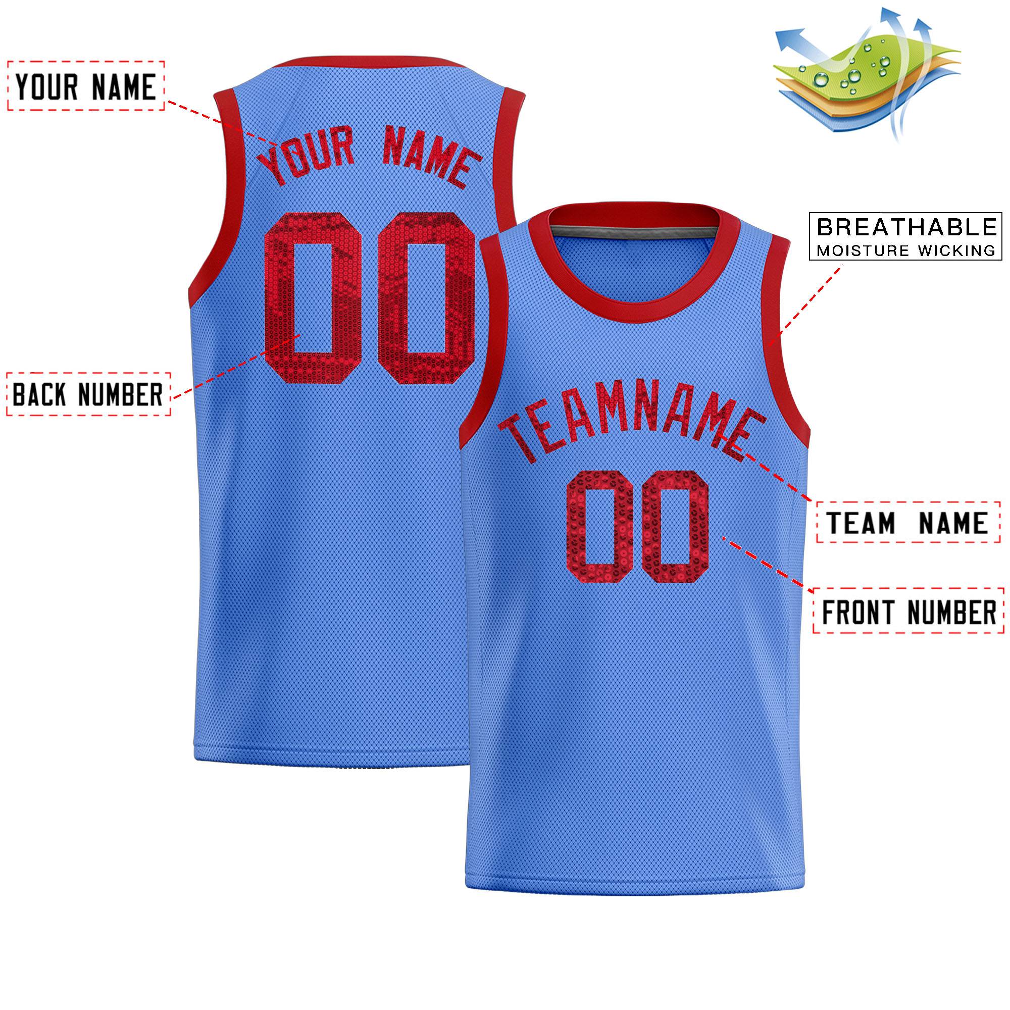 Custom Light Blue Sequined Tops Athletic Basketball Jersey|KXKSHOP