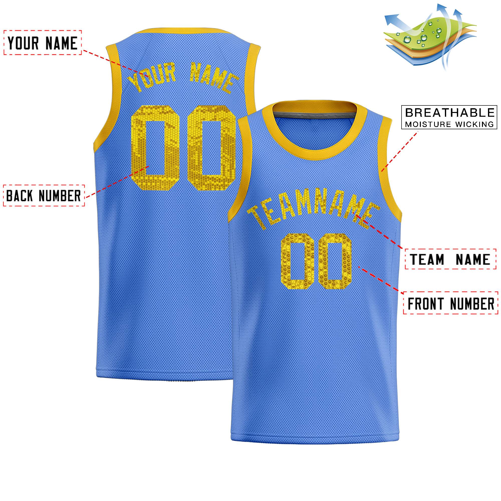Custom Light Blue Sequined Tops Athletic Basketball Jersey|KXKSHOP