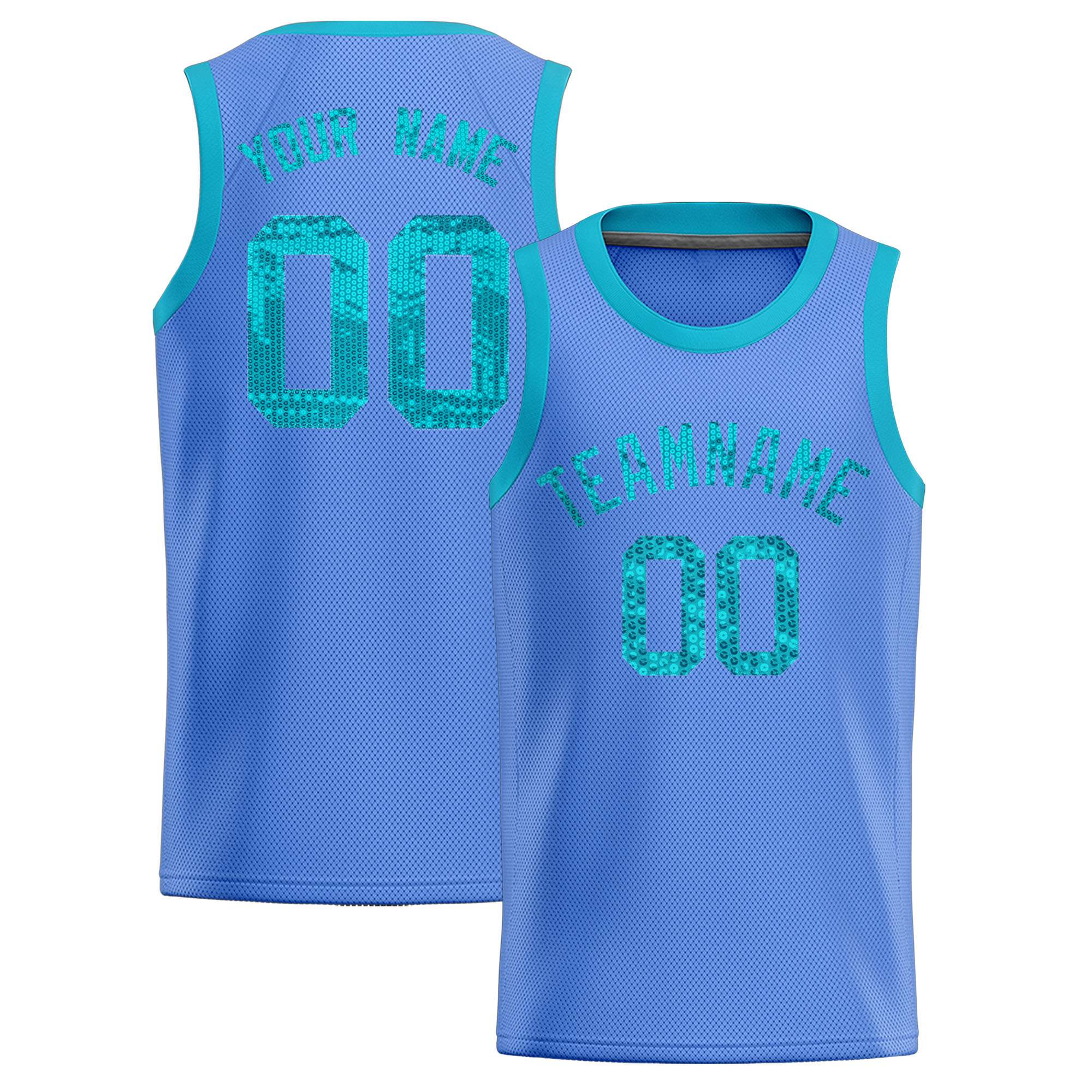Custom Light Blue Sequined Tops Athletic Basketball Jersey|KXKSHOP