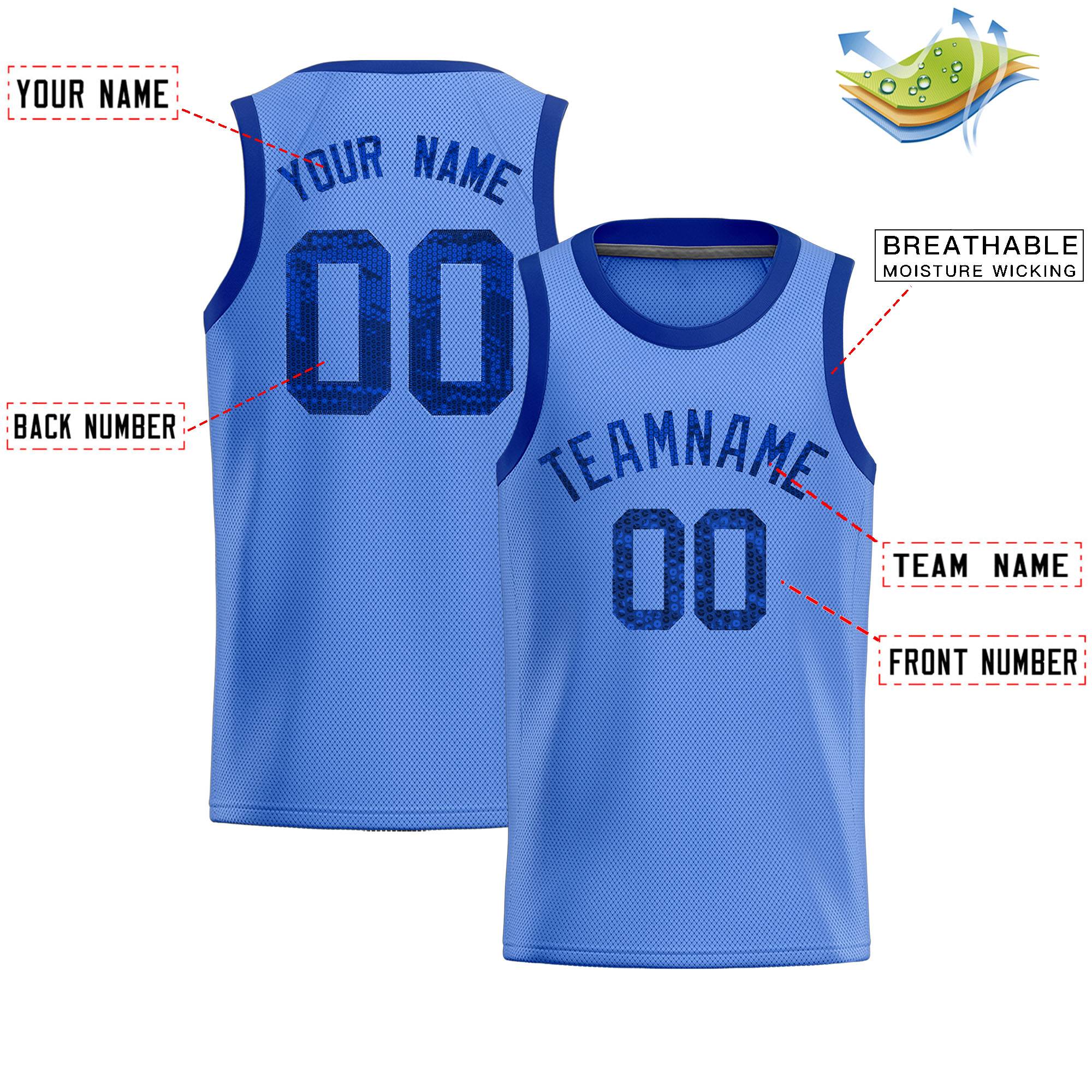 Custom Light Blue Sequined Tops Athletic Basketball Jersey|KXKSHOP