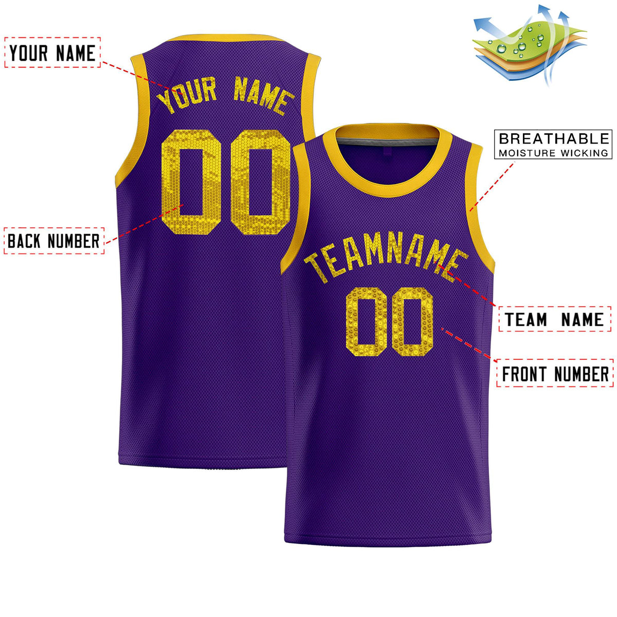 Custom Purple Sequined Tops Athletic Basketball Jersey|KXKSHOP