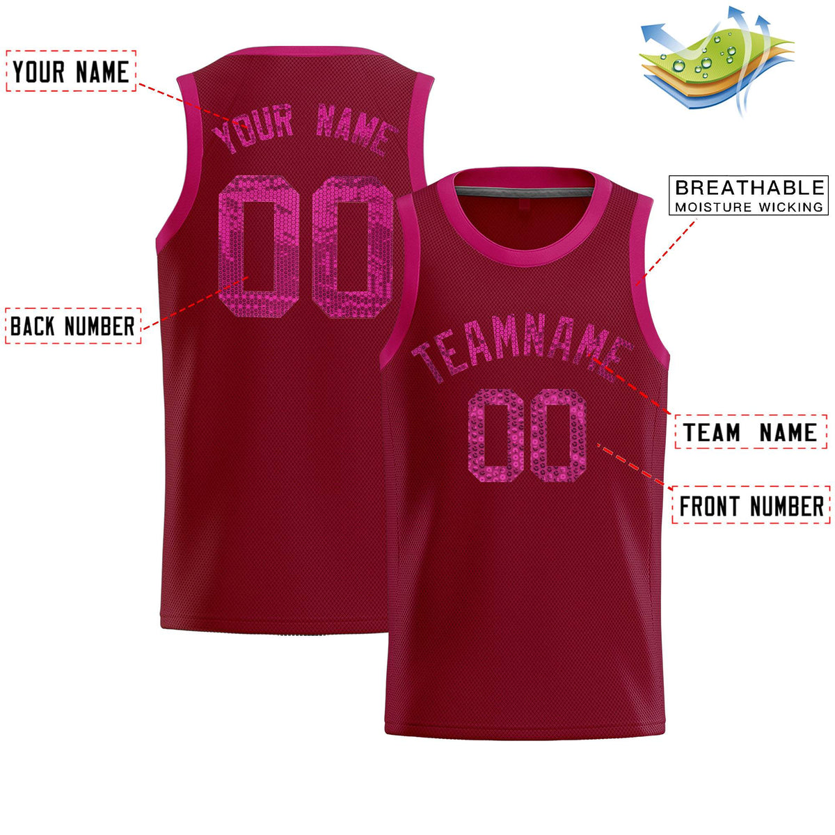 Custom Crimson Sequined Tops Athletic Basketball Jersey|KXKSHOP