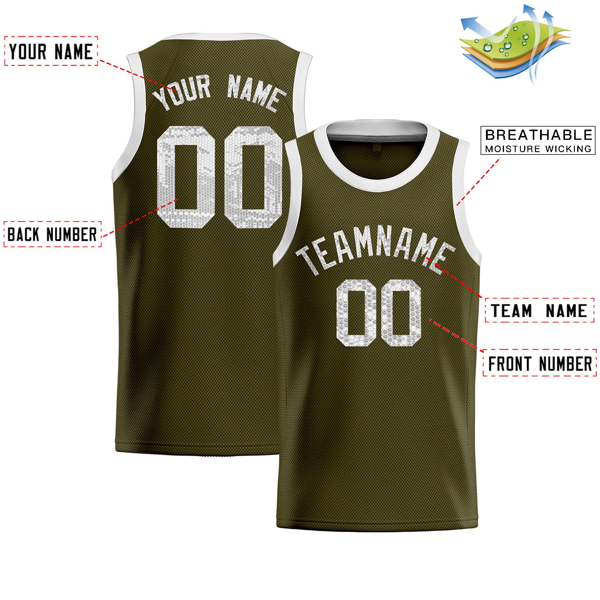 Custom Olive Sequined Tops Athletic Basketball Jersey|KXKSHOP