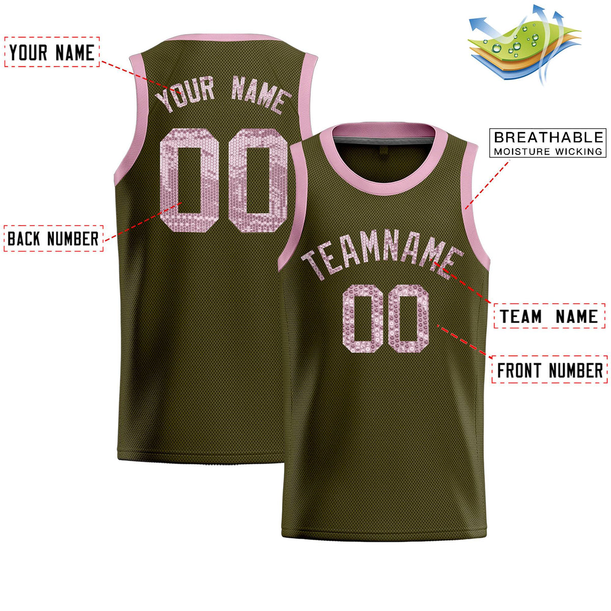 Custom Olive Sequined Tops Athletic Basketball Jersey|KXKSHOP