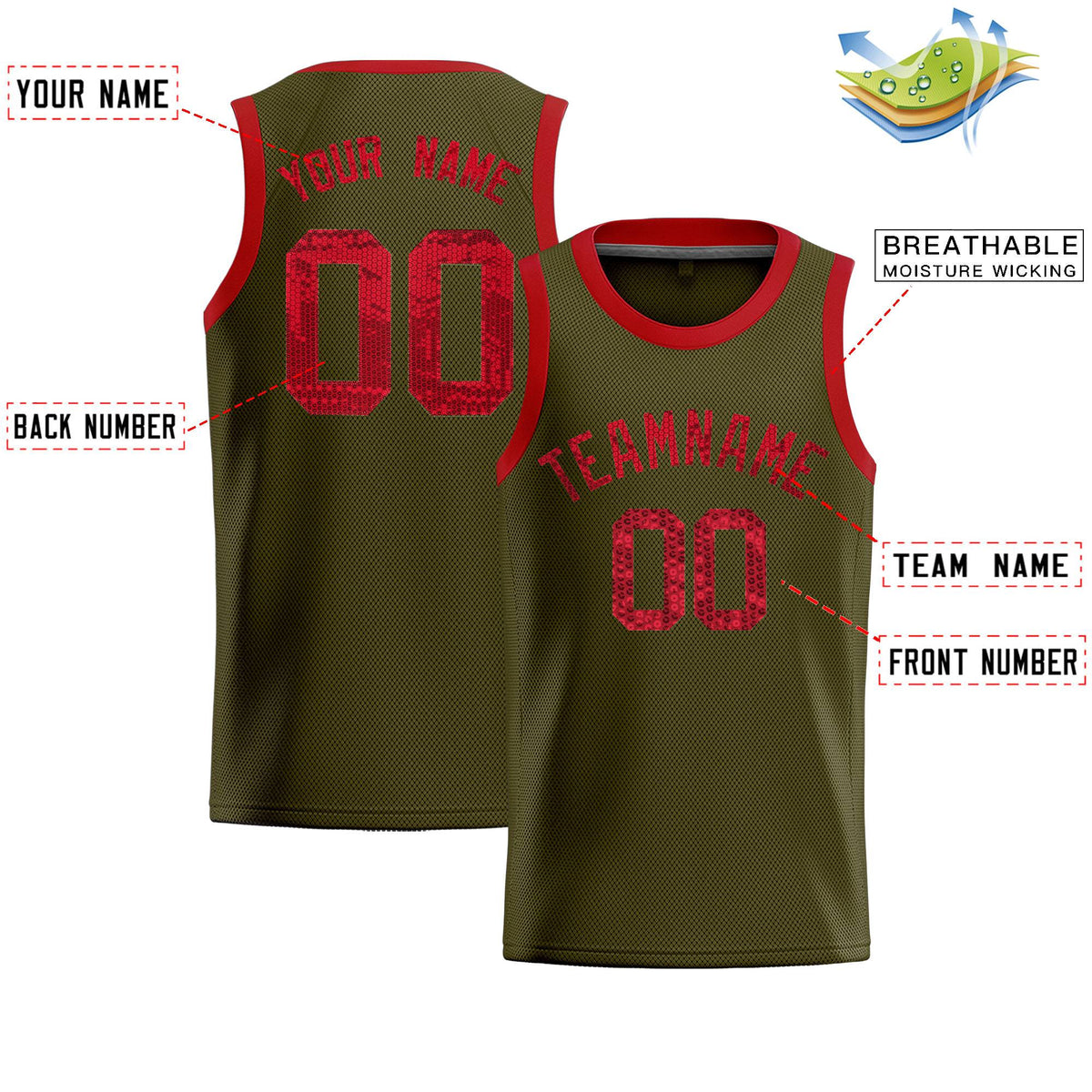 Custom Olive Sequined Tops Athletic Basketball Jersey|KXKSHOP