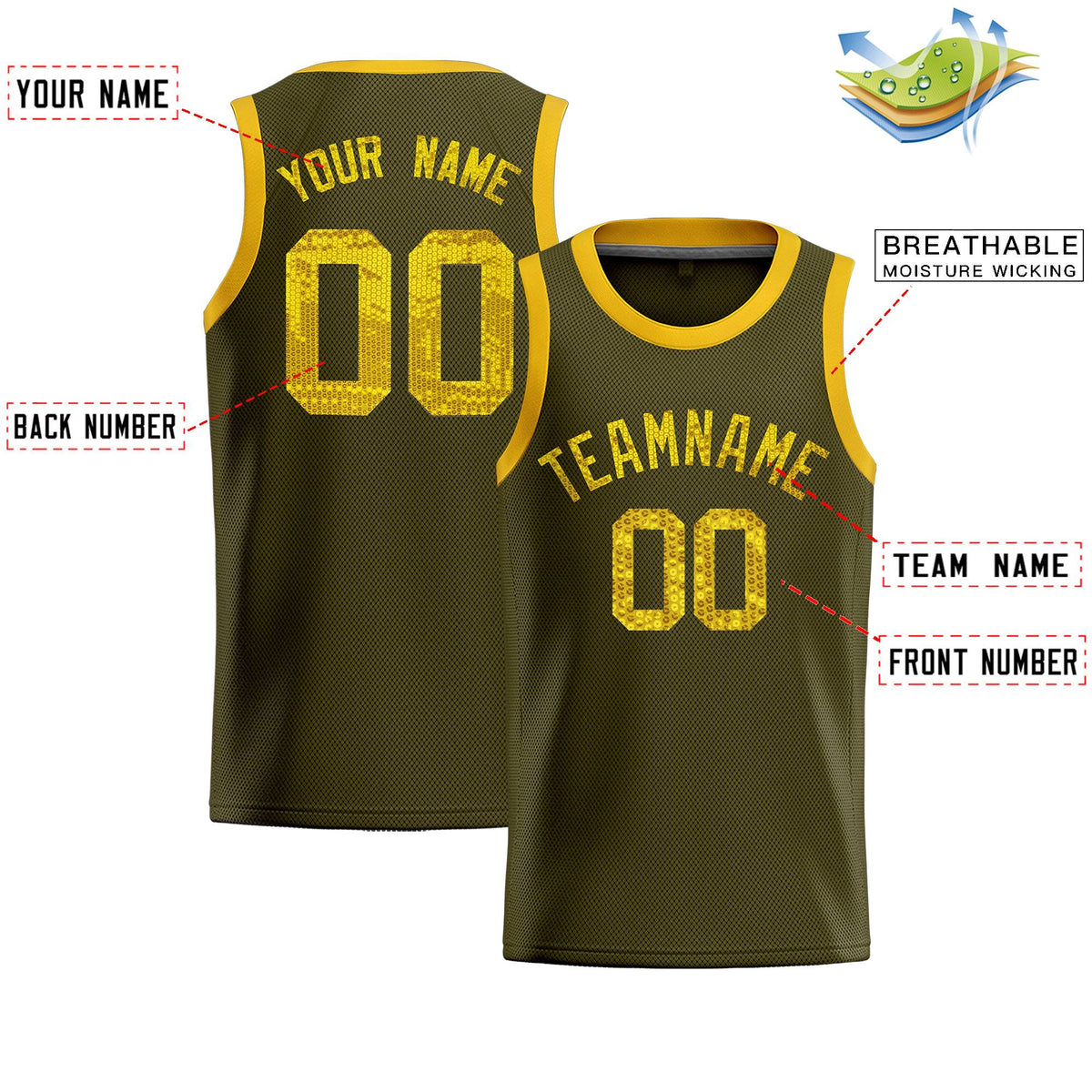 Custom Olive Sequined Tops Athletic Basketball Jersey|KXKSHOP