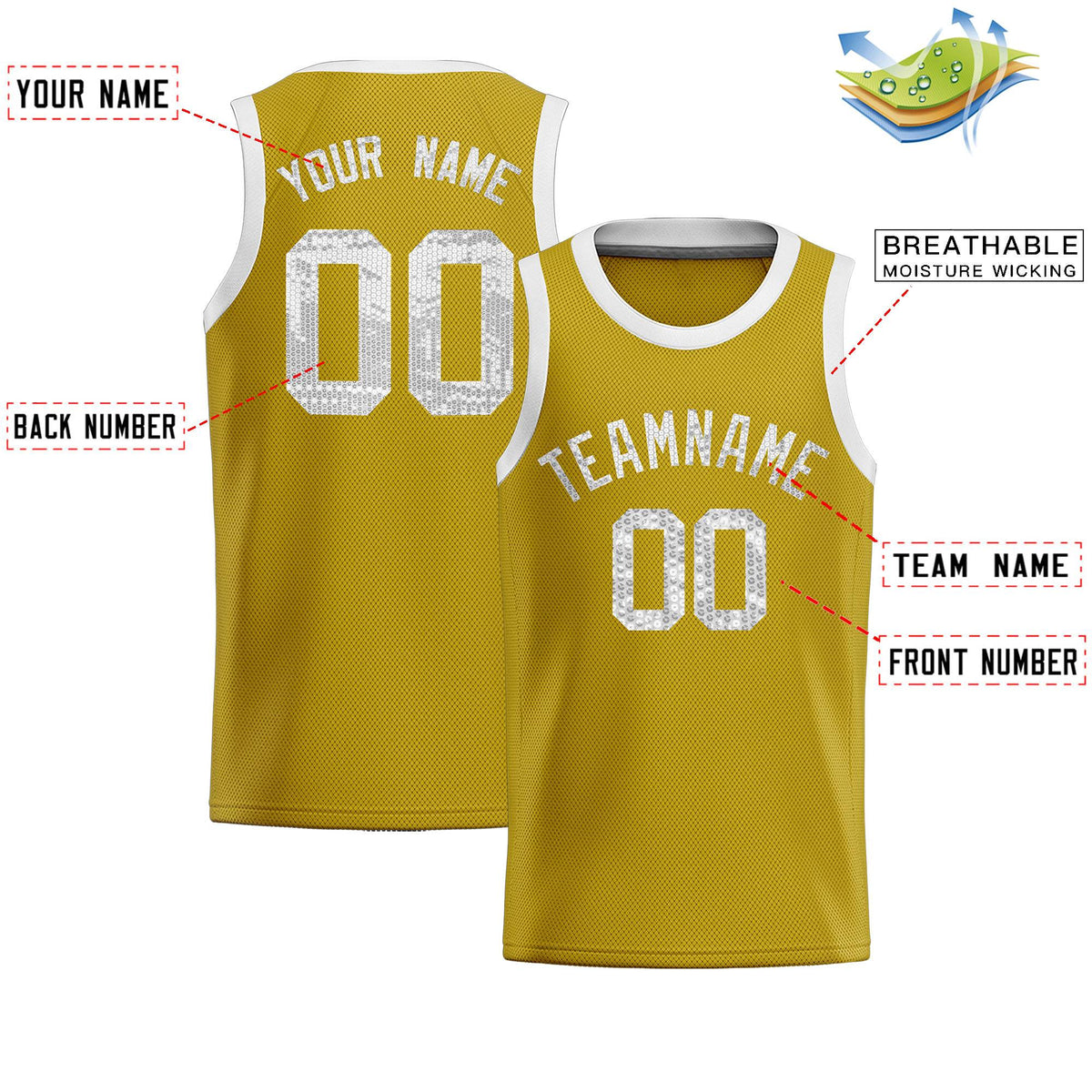 Custom Old Gold Sequined Tops Athletic Basketball Jersey|KXKSHOP