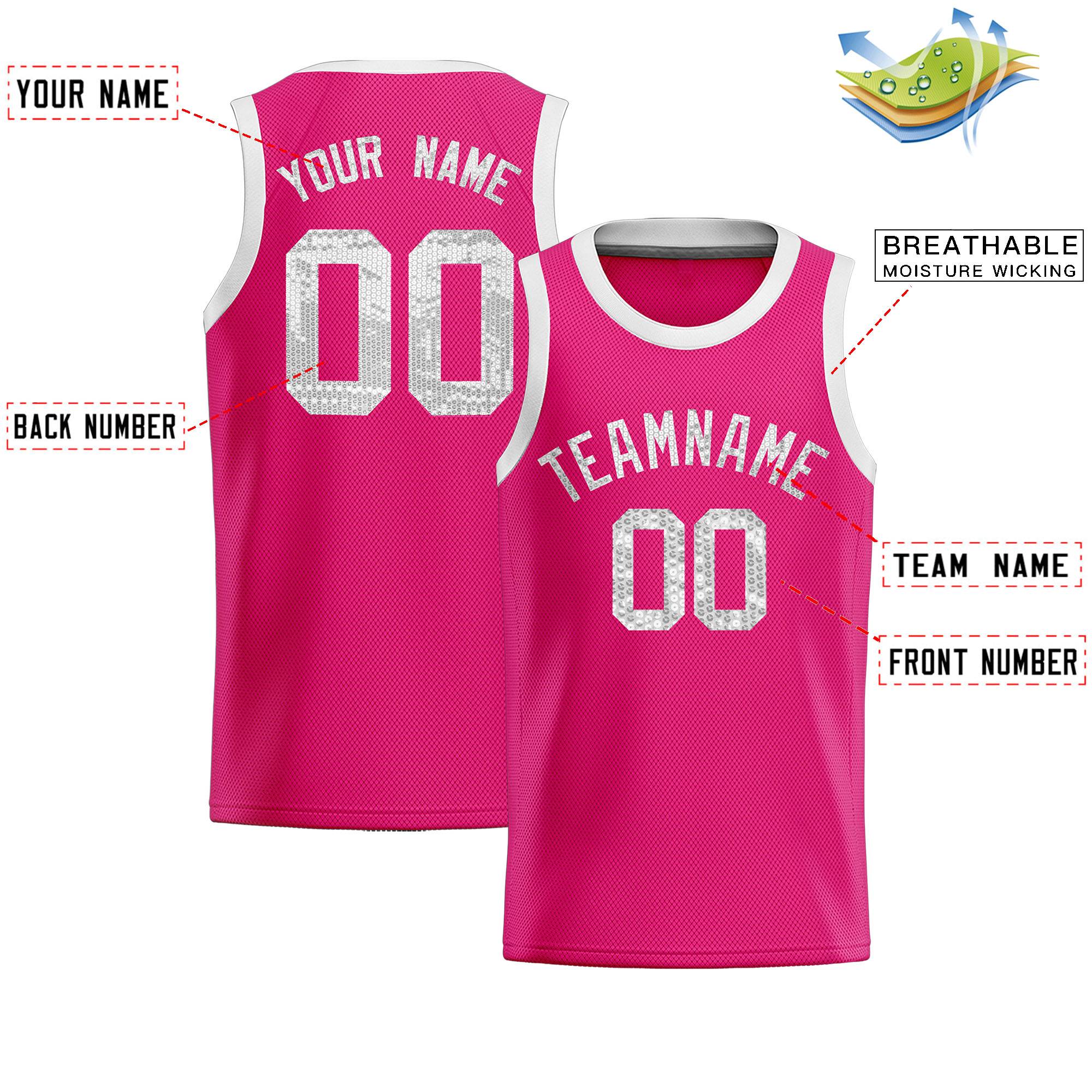 Custom Pink Sequined Tops Athletic Basketball Jersey|KXKSHOP