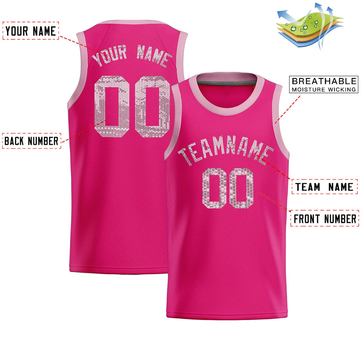 Custom Pink Sequined Tops Athletic Basketball Jersey|KXKSHOP