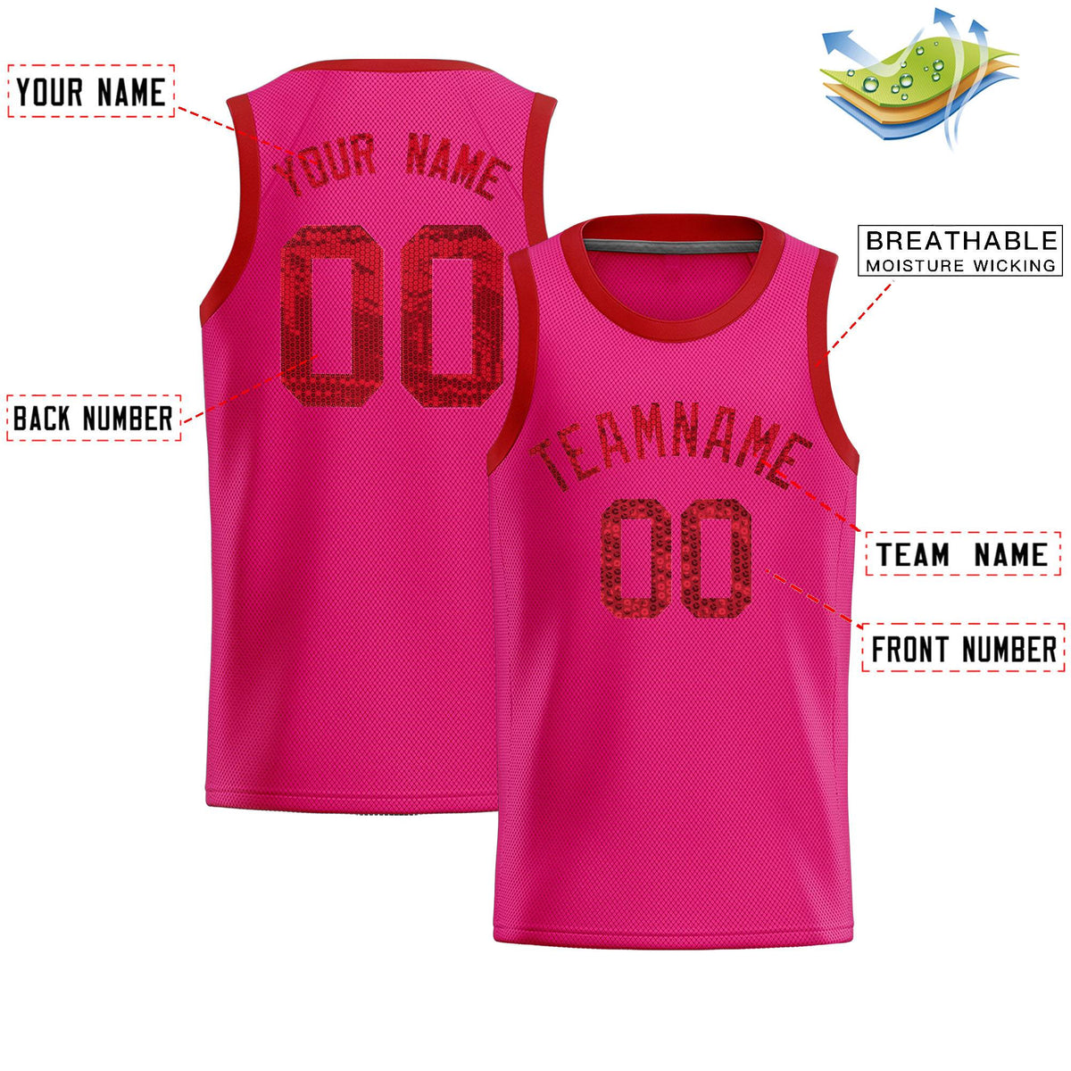 Custom Pink Sequined Tops Athletic Basketball Jersey|KXKSHOP