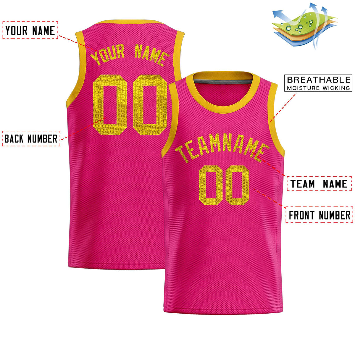 Custom Pink Sequined Tops Athletic Basketball Jersey|KXKSHOP