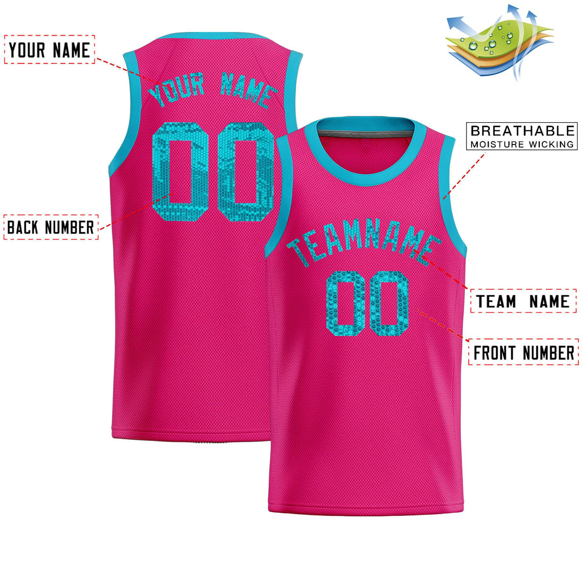 Custom Pink Sequined Tops Athletic Basketball Jersey|KXKSHOP