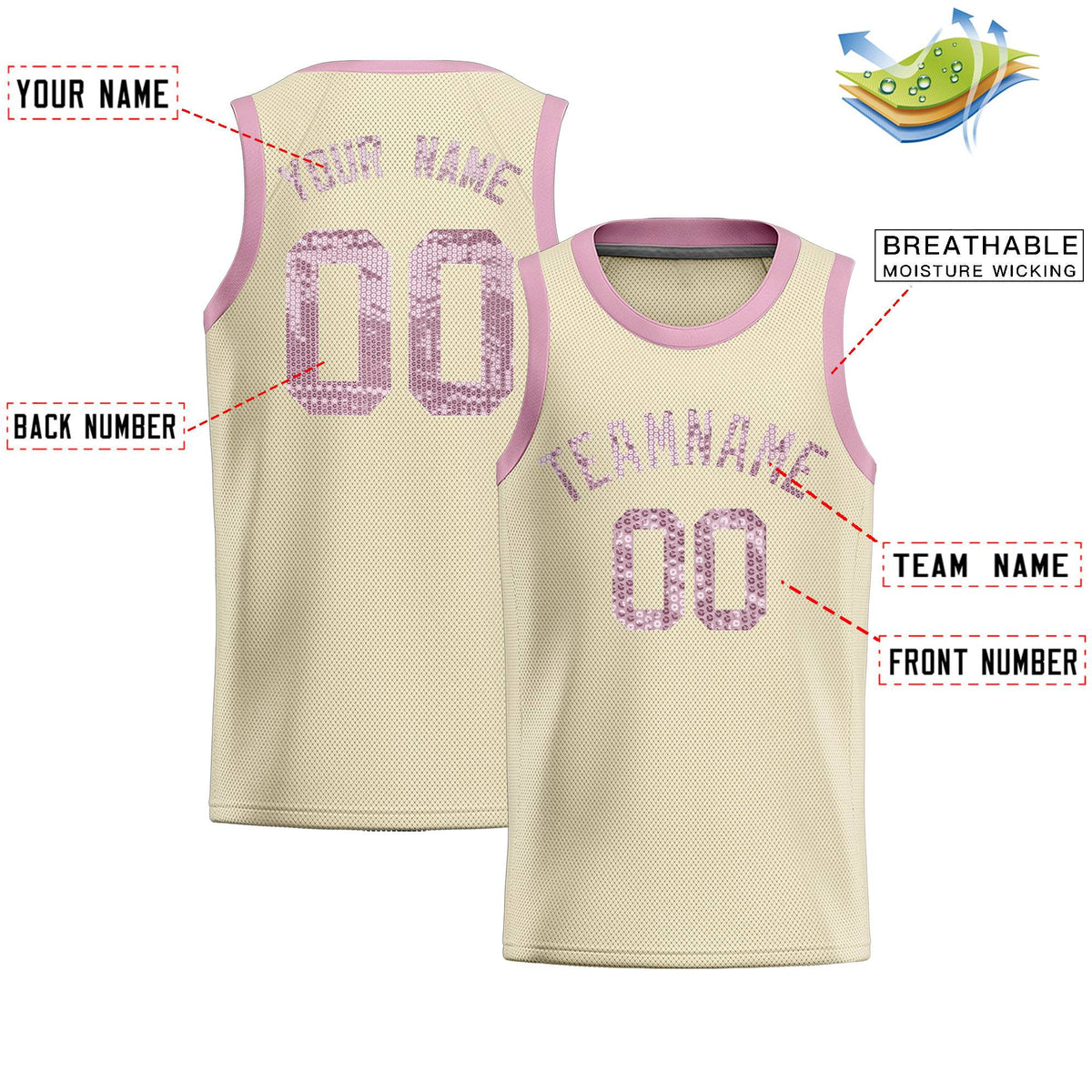 Custom Cream Sequined Tops Athletic Basketball Jersey|KXKSHOP