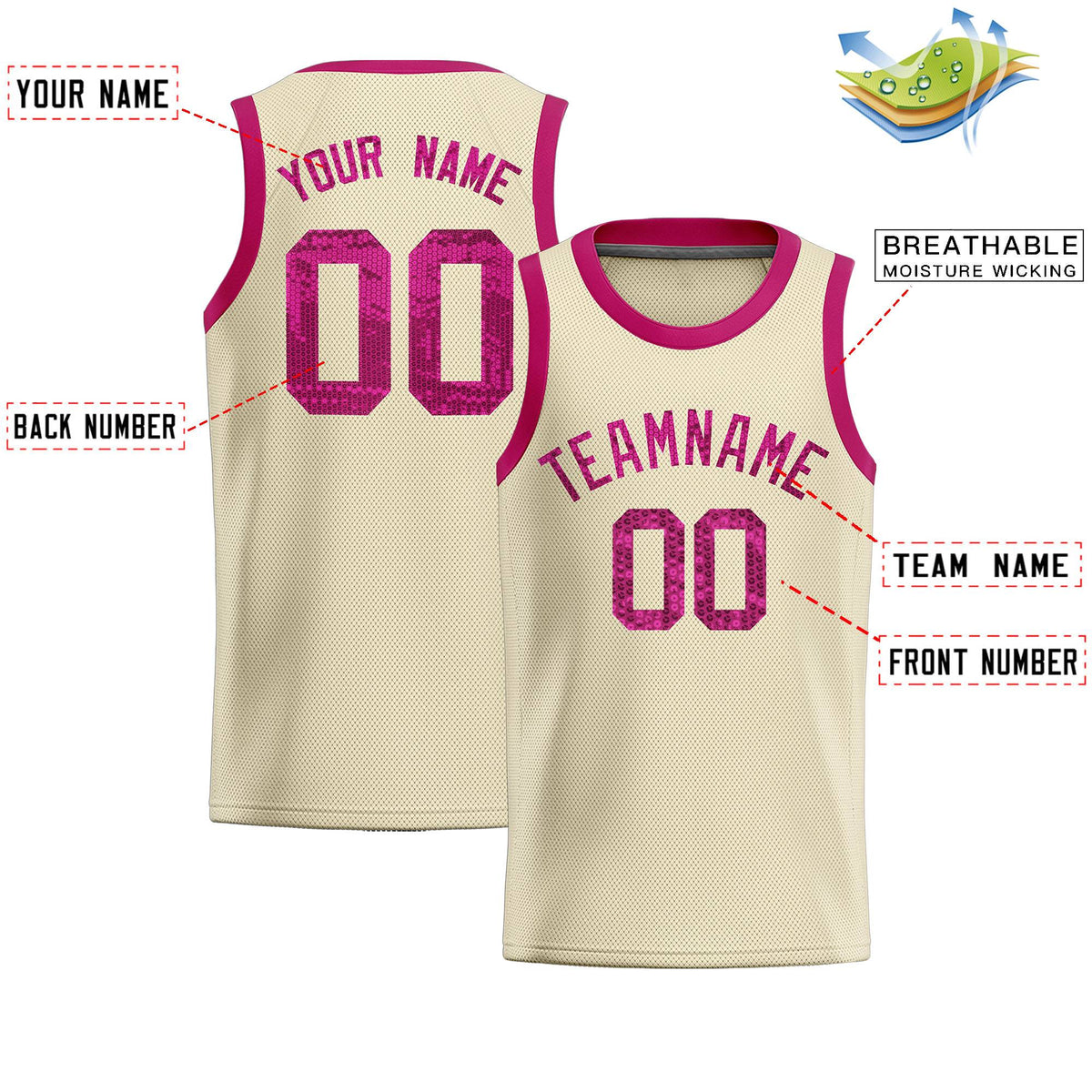 Custom Cream Sequined Tops Athletic Basketball Jersey|KXKSHOP