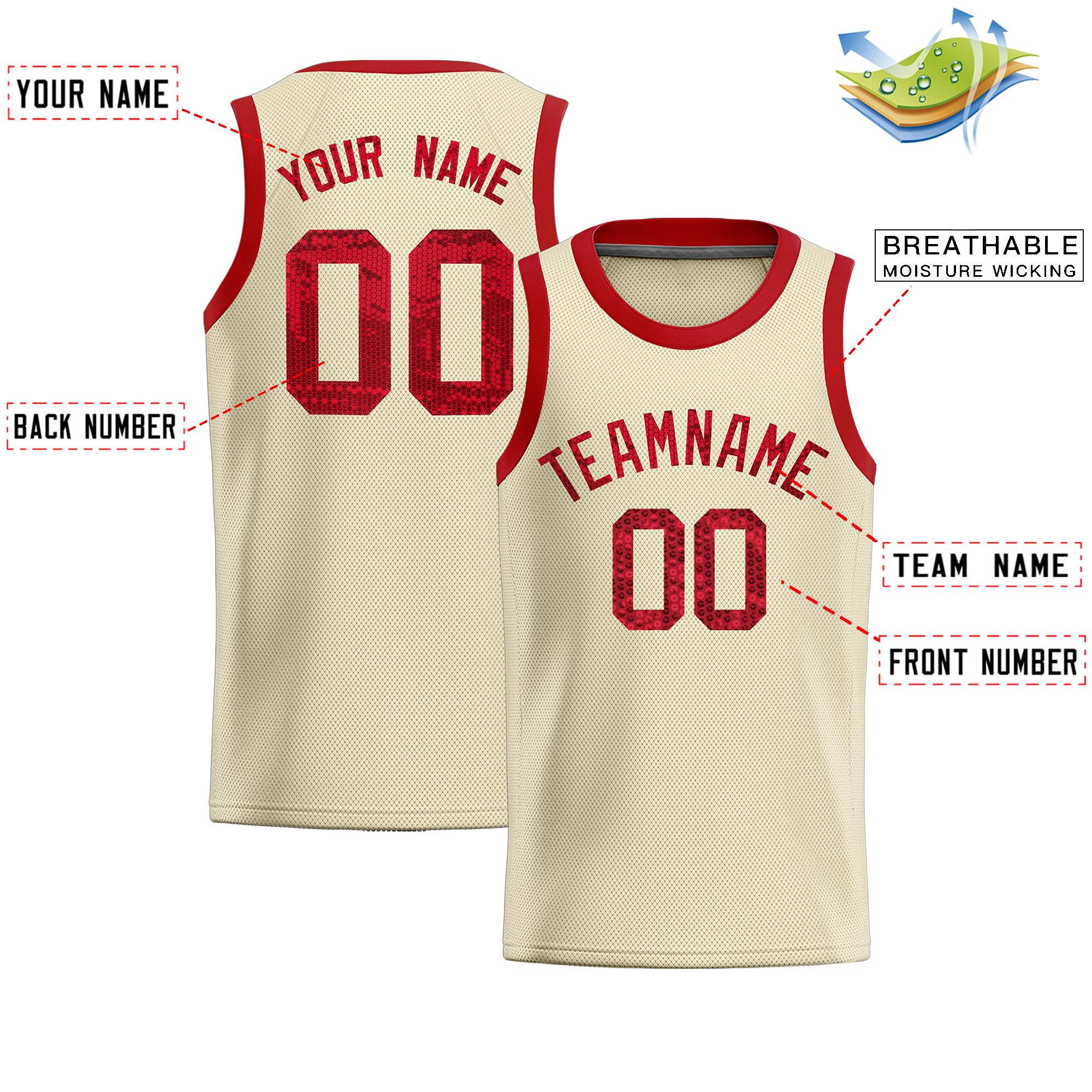 Custom Cream Sequined Tops Athletic Basketball Jersey|KXKSHOP
