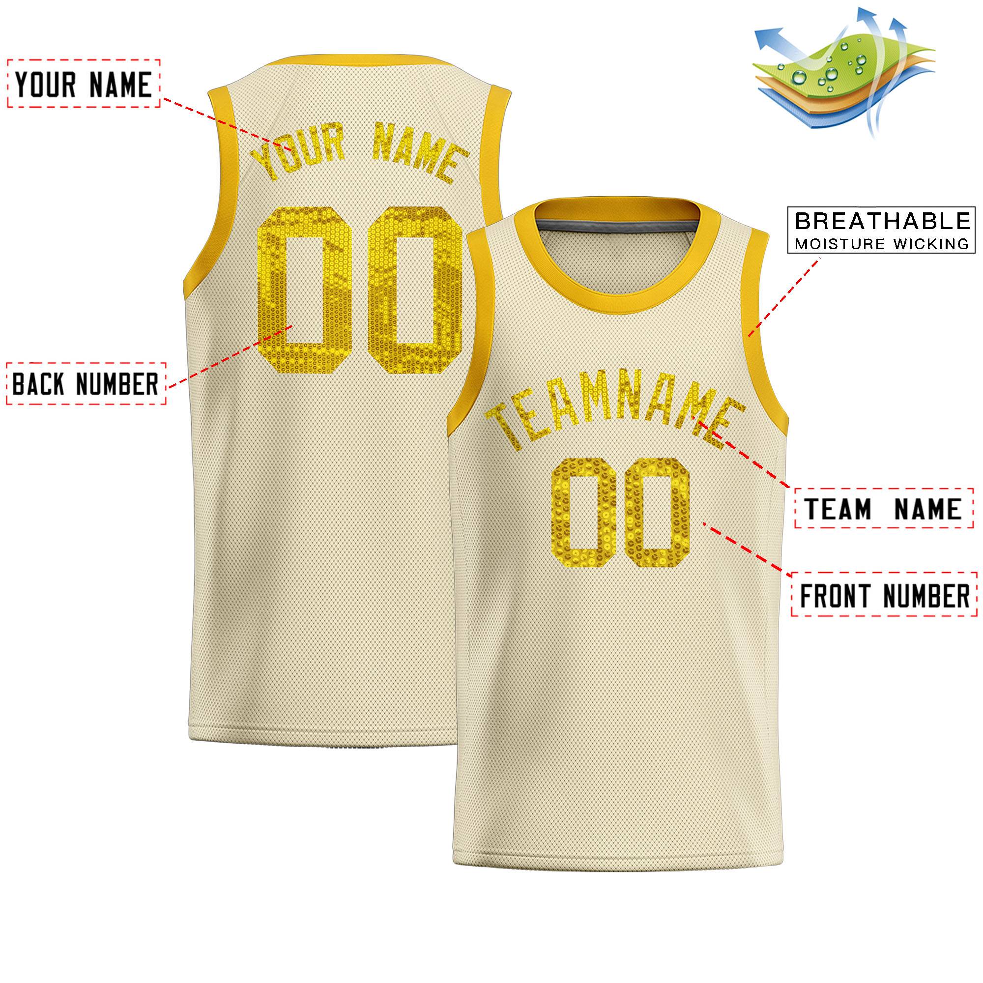 Custom Cream Sequined Tops Athletic Basketball Jersey|KXKSHOP