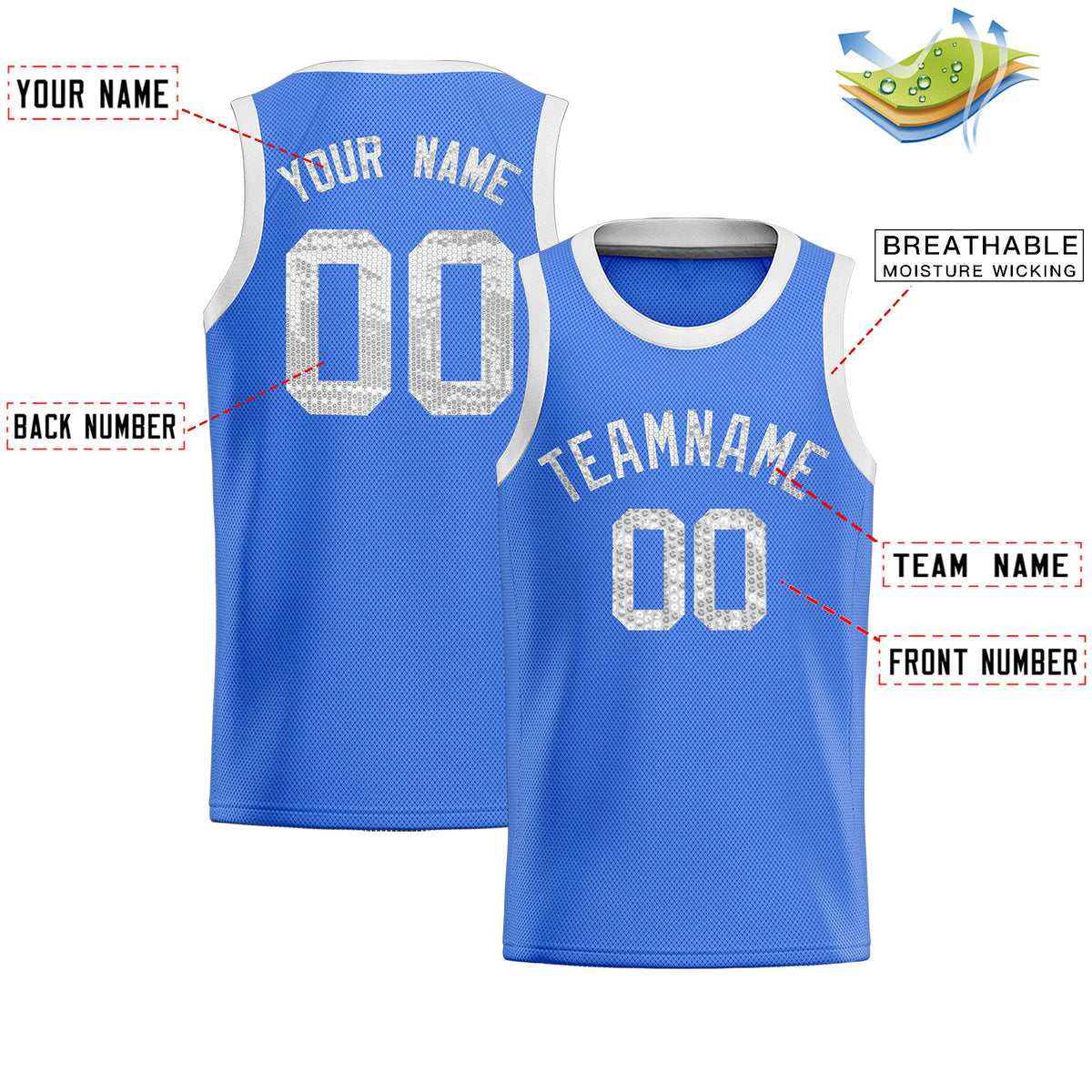 Custom Powder Blue Sequined Tops Athletic Basketball Jersey|KXKSHOP
