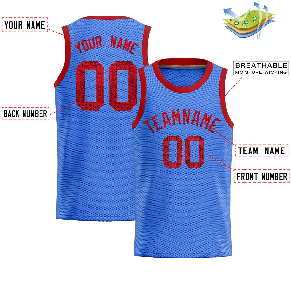 Custom Powder Blue Sequined Tops Athletic Basketball Jersey|KXKSHOP