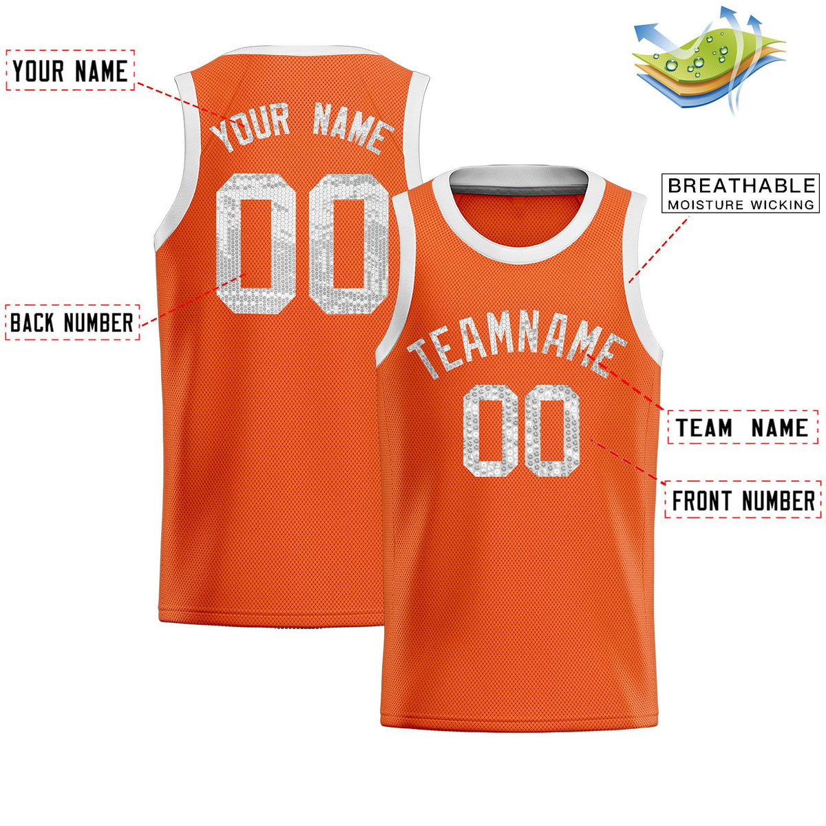Custom Orange Sequined Tops Athletic Basketball Jersey|KXKSHOP