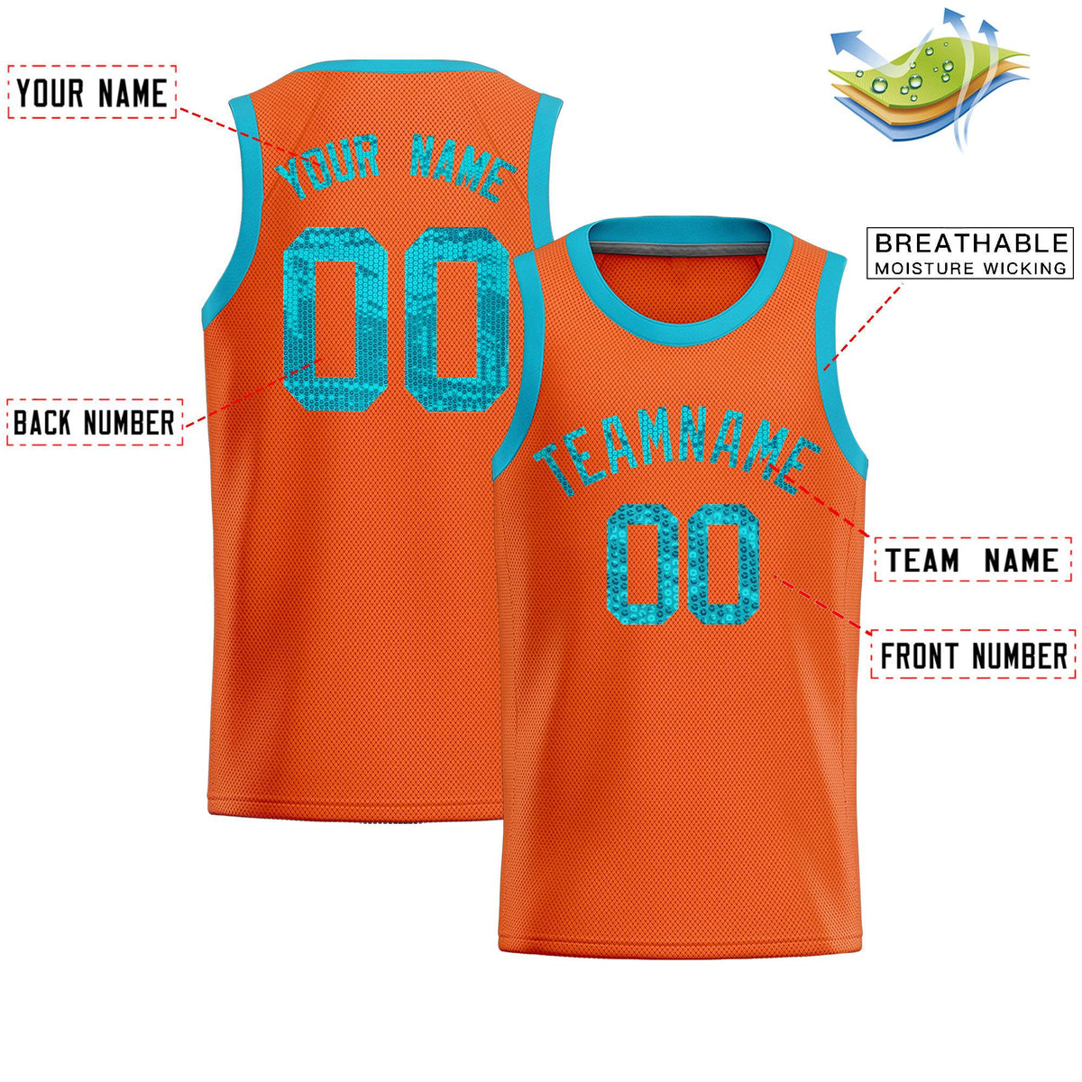 Custom Orange Sequined Tops Athletic Basketball Jersey|KXKSHOP