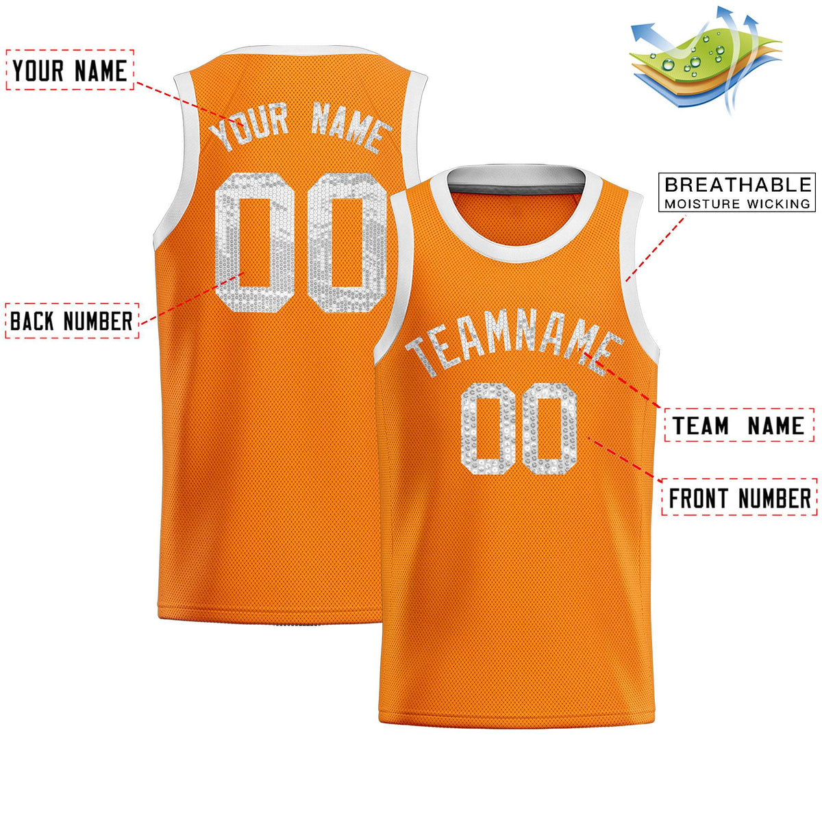 Custom Orange Sequined Tops Athletic Basketball Jersey|KXKSHOP