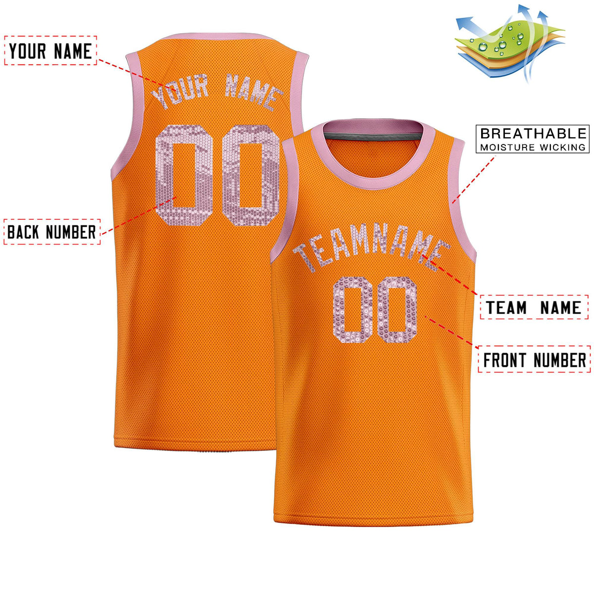 Custom Orange Sequined Tops Athletic Basketball Jersey|KXKSHOP