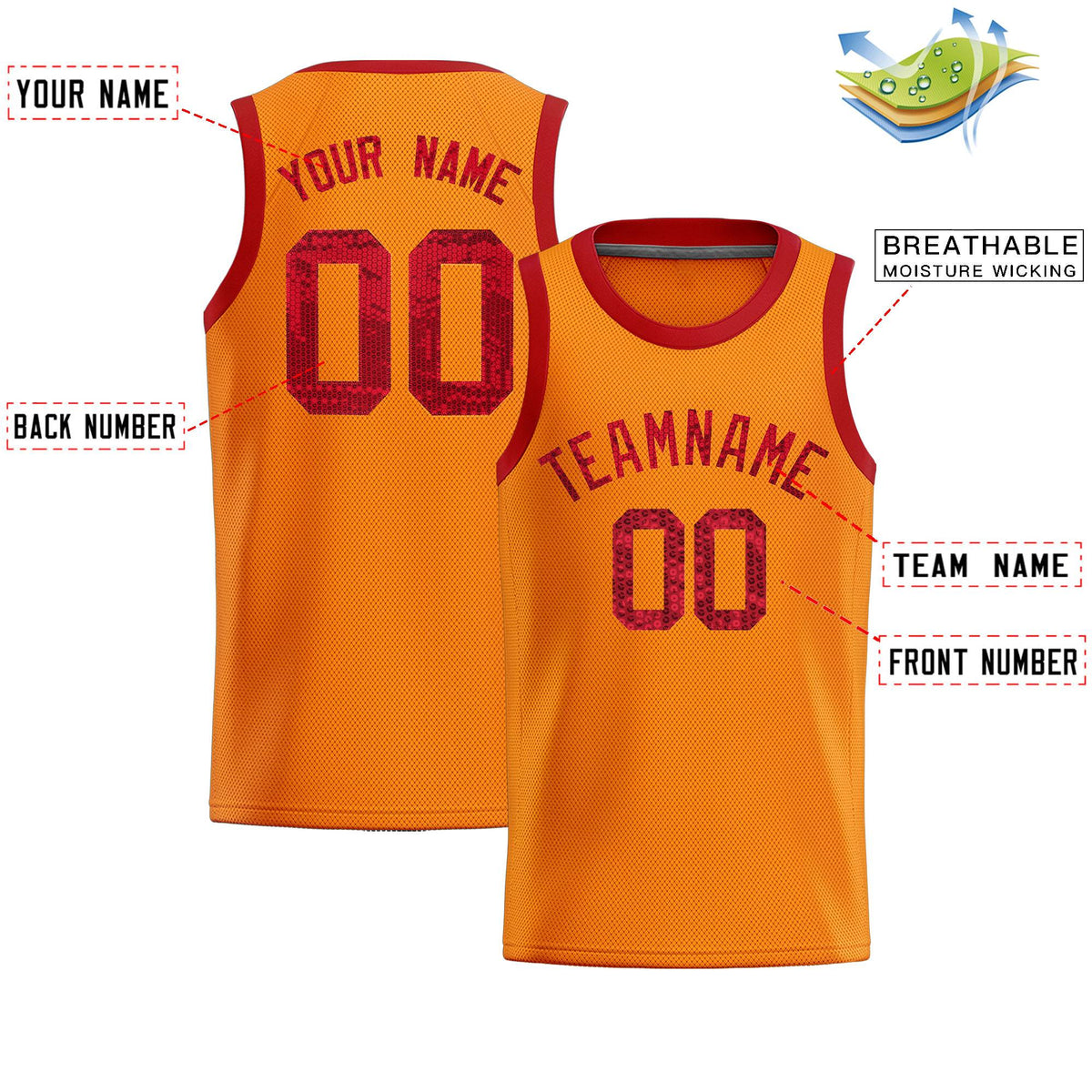 Custom Orange Sequined Tops Athletic Basketball Jersey|KXKSHOP