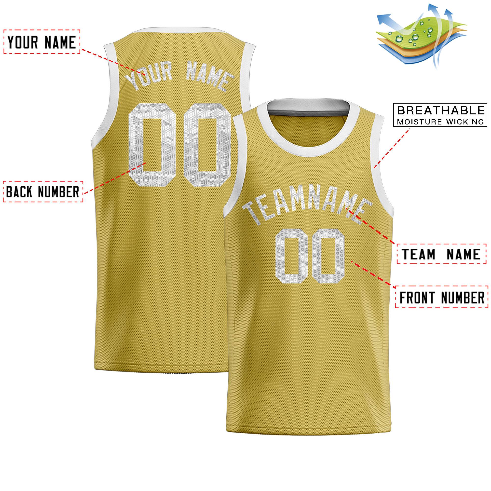 Custom Old Gold Sequined Tops Athletic Basketball Jersey|KXKSHOP