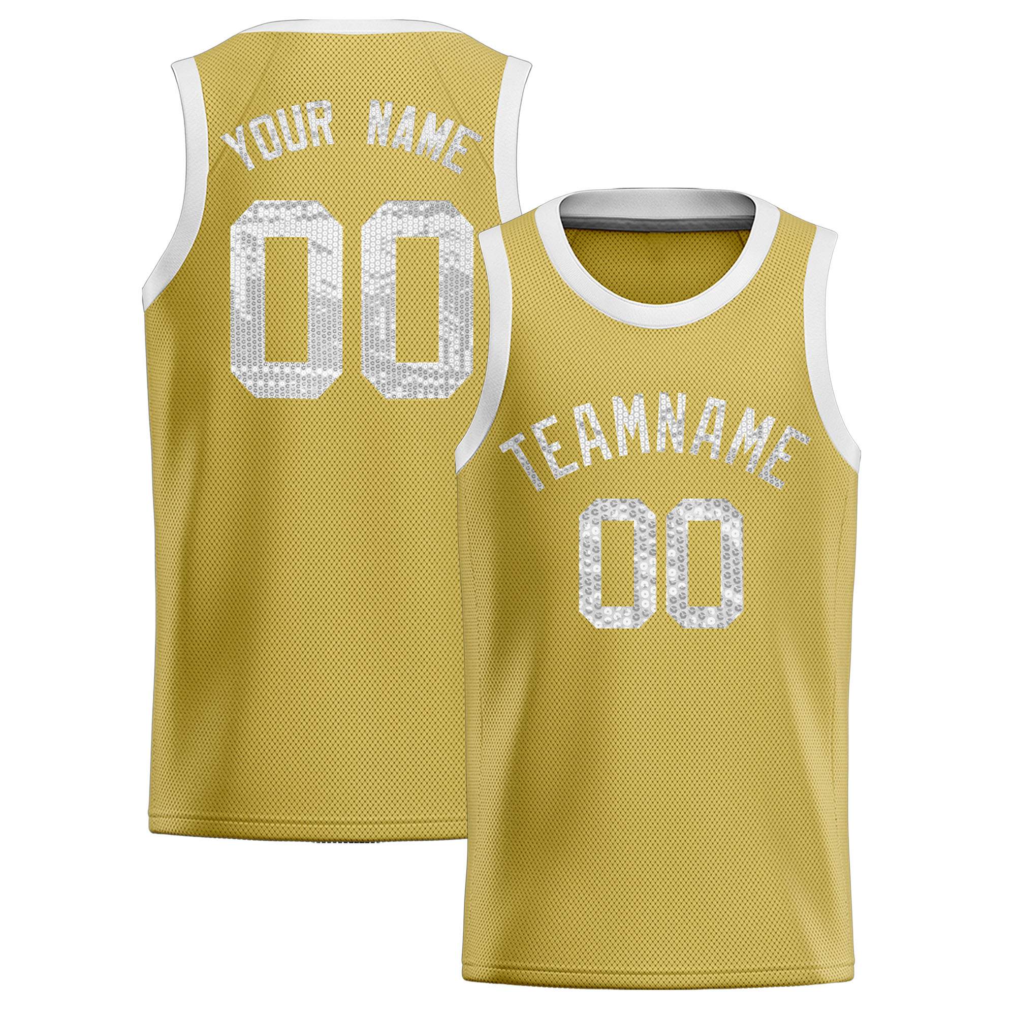 Custom Old Gold Sequined Tops Athletic Basketball Jersey|KXKSHOP