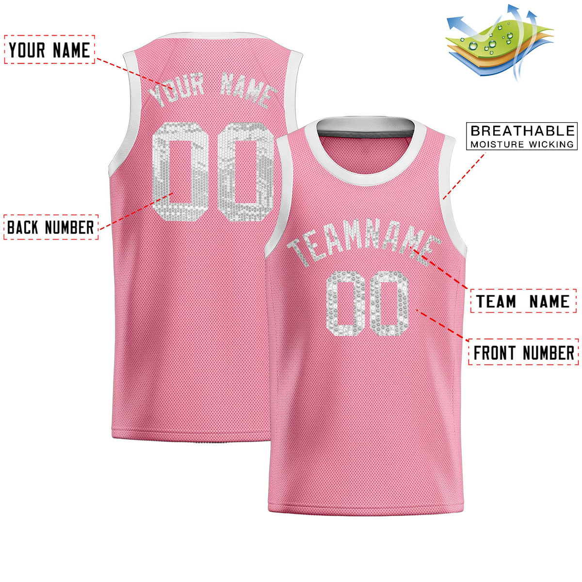 Custom Light Pink Sequined Tops Athletic Basketball Jersey|KXKSHOP