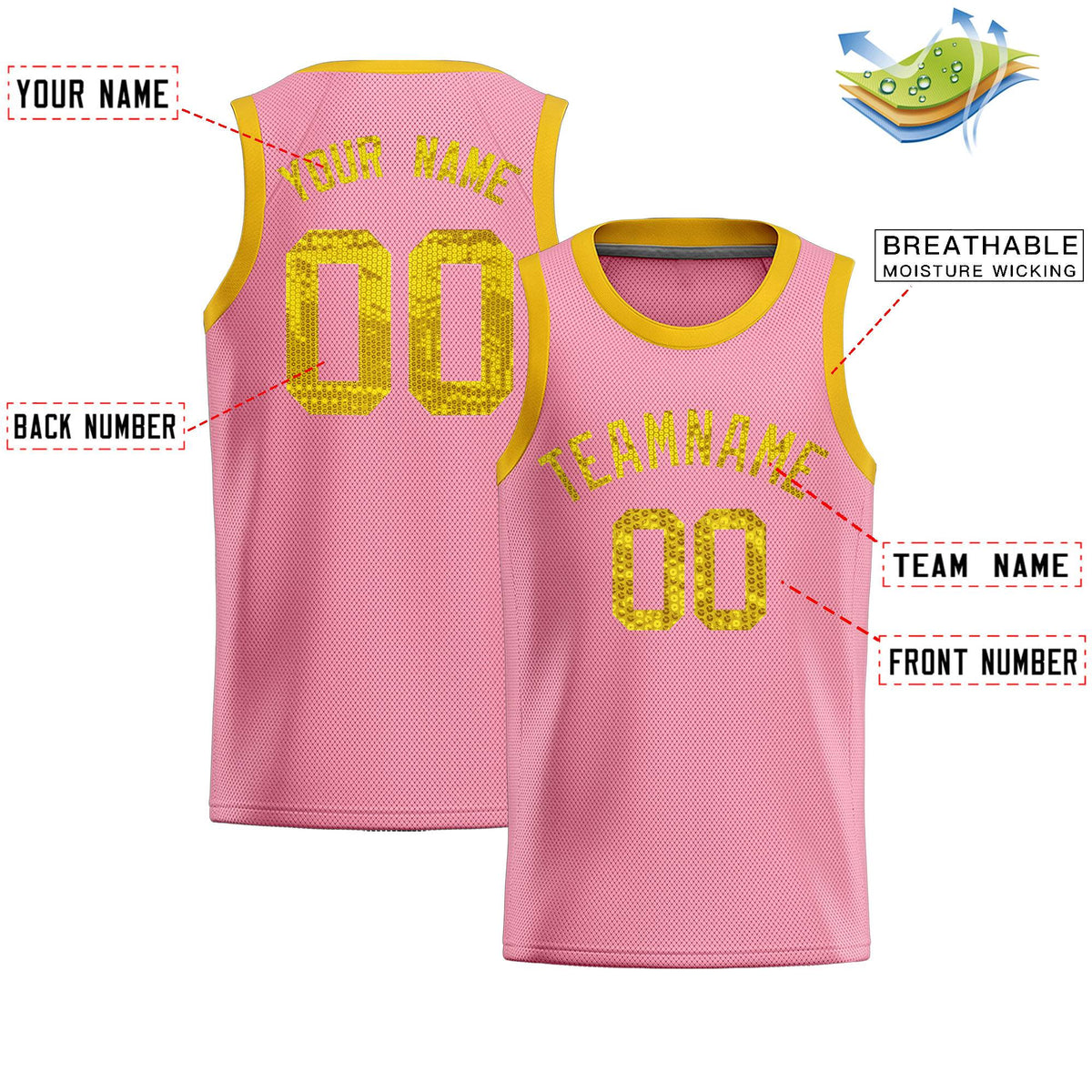 Custom Light Pink Sequined Tops Athletic Basketball Jersey|KXKSHOP